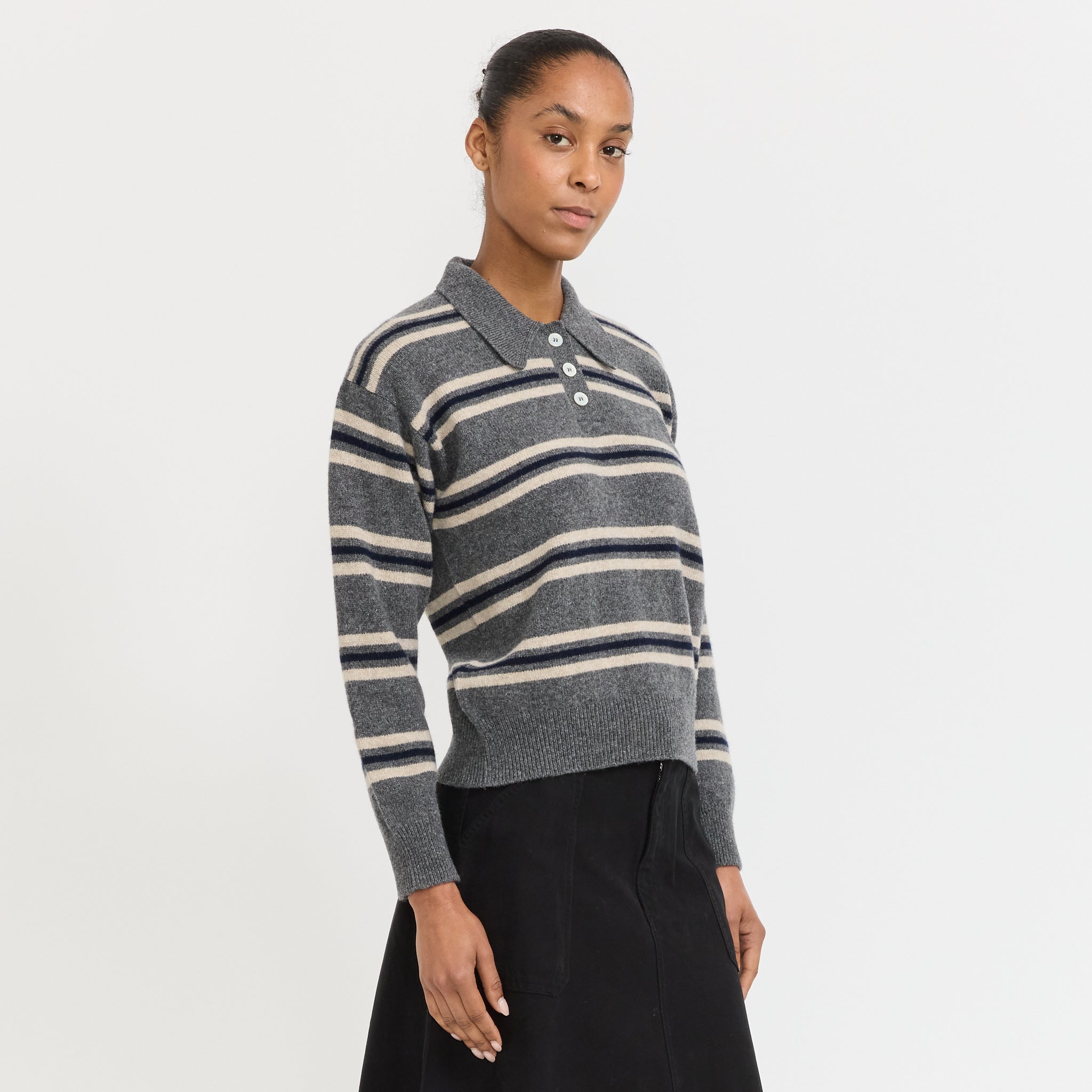 Edith Stripe Polo Grey Multi