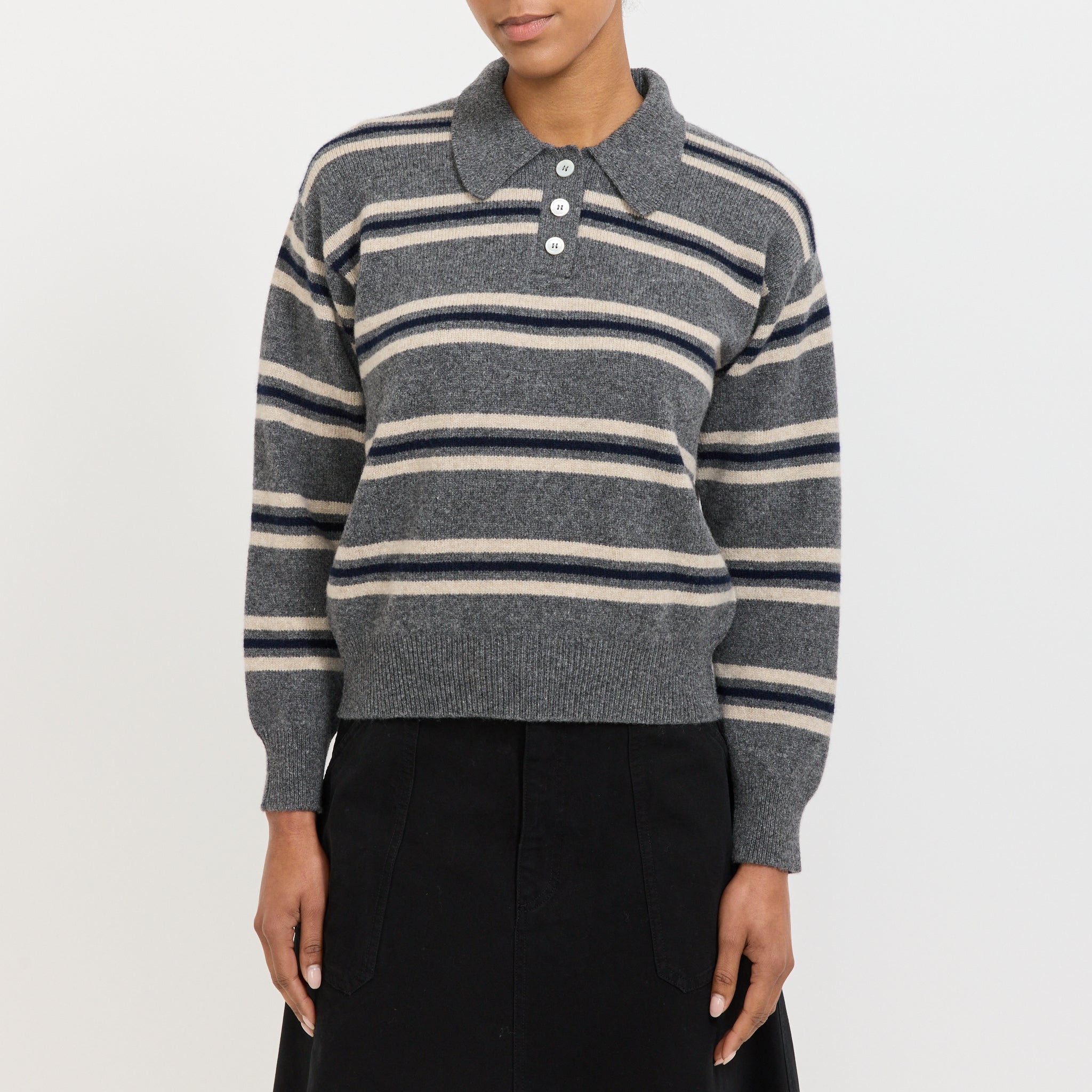 Edith Stripe Polo Grey Multi