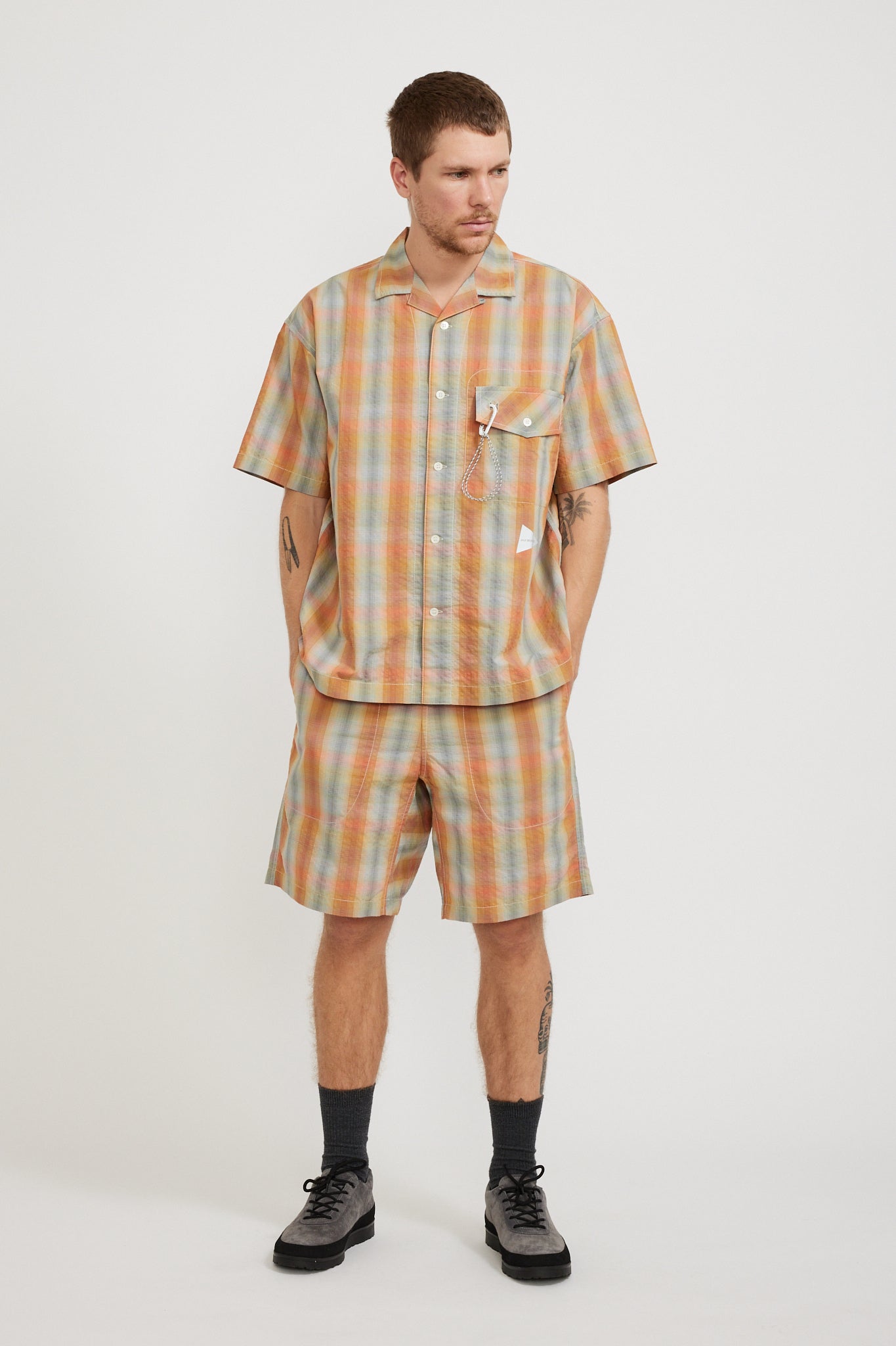 And Wander | Dry Check Open S/S Shirt Orange | Maplestore