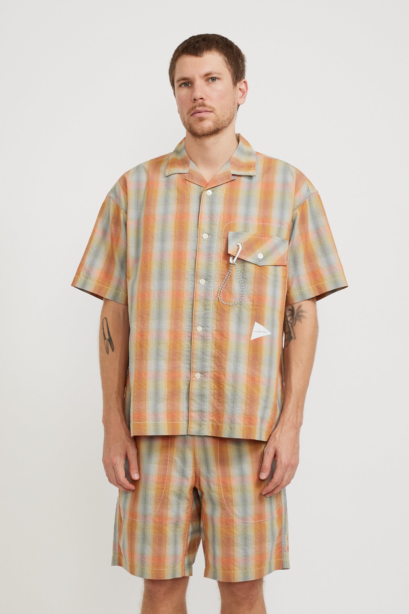 And Wander | Dry Check Open S/S Shirt Orange | Maplestore