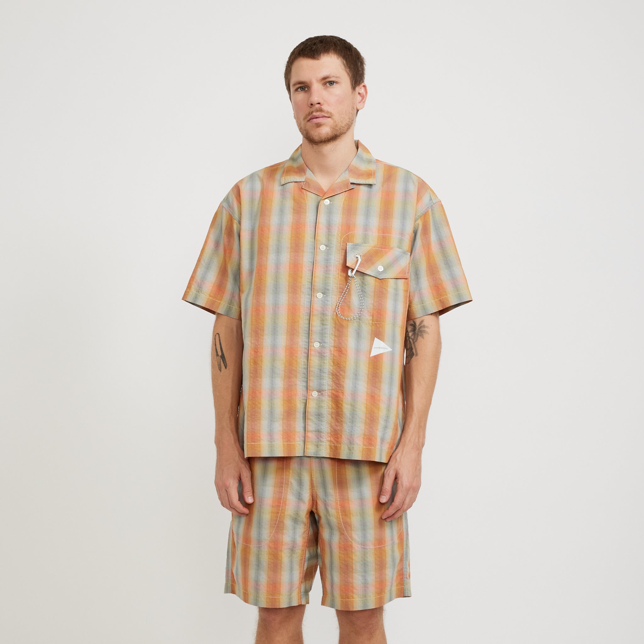 And Wander | Dry Check Open S/S Shirt Orange | Maplestore