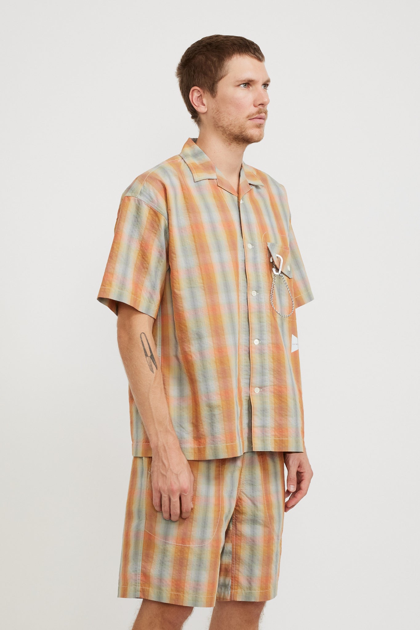 And Wander | Dry Check Open S/S Shirt Orange | Maplestore