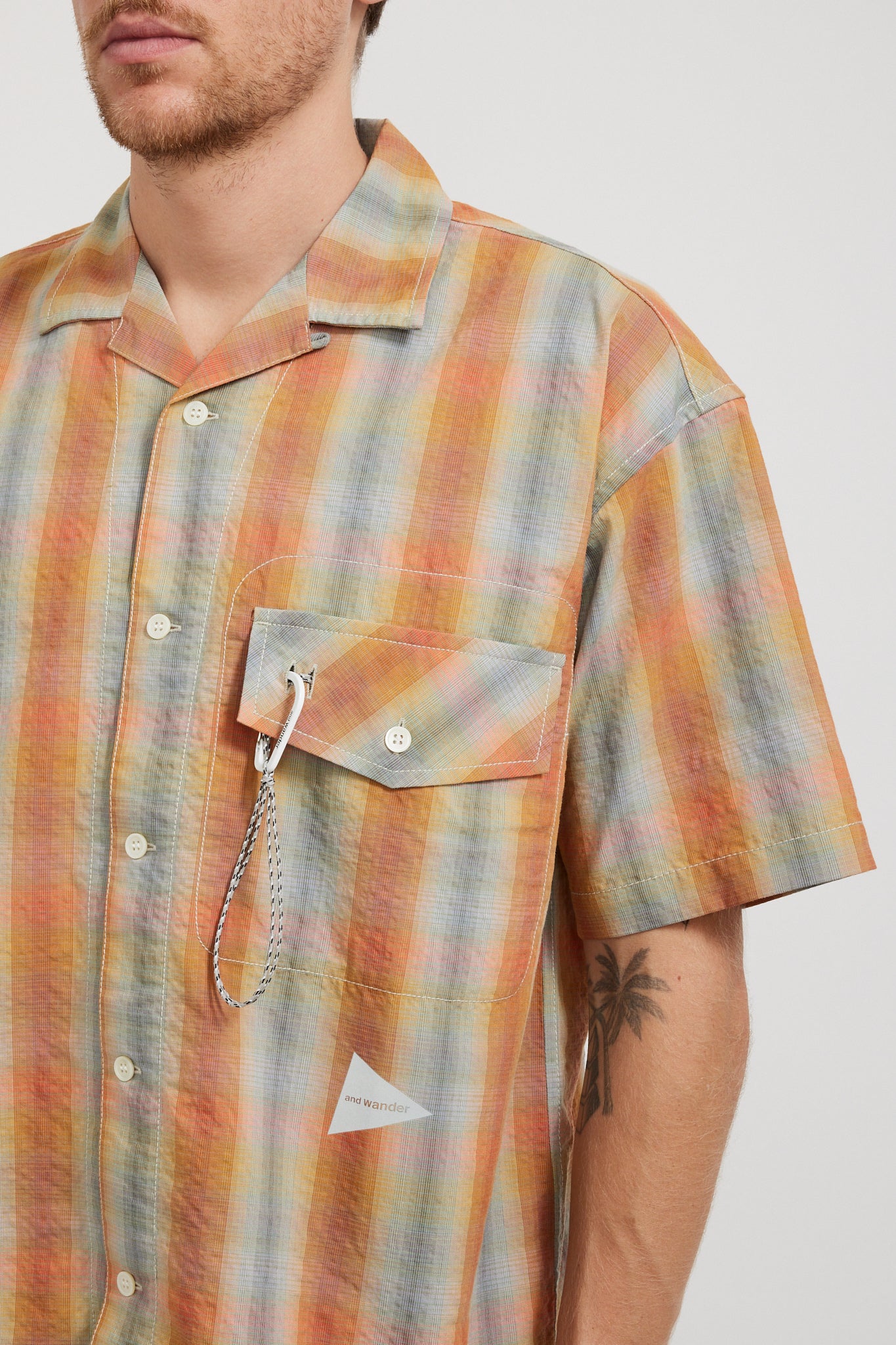 And Wander | Dry Check Open S/S Shirt Orange | Maplestore