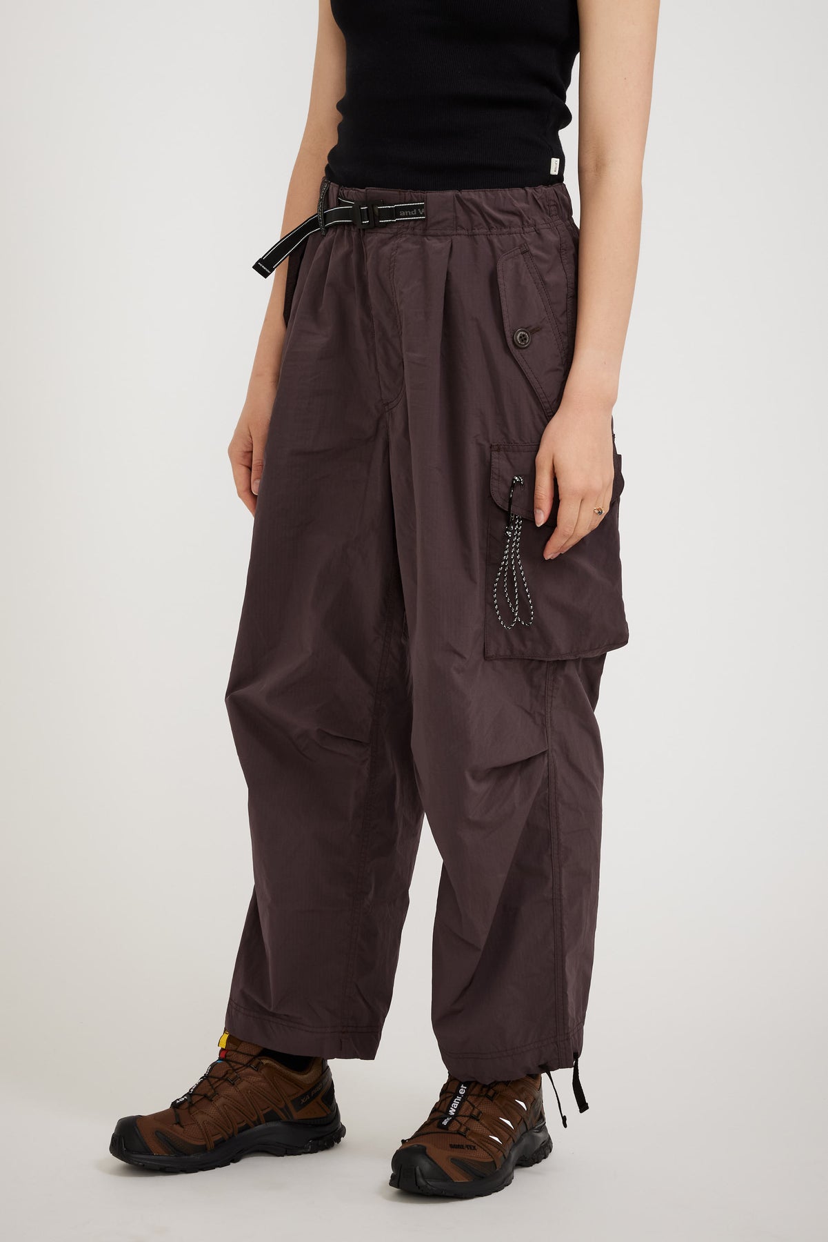 Black Oversized ripstop cargo trousers, And Wander