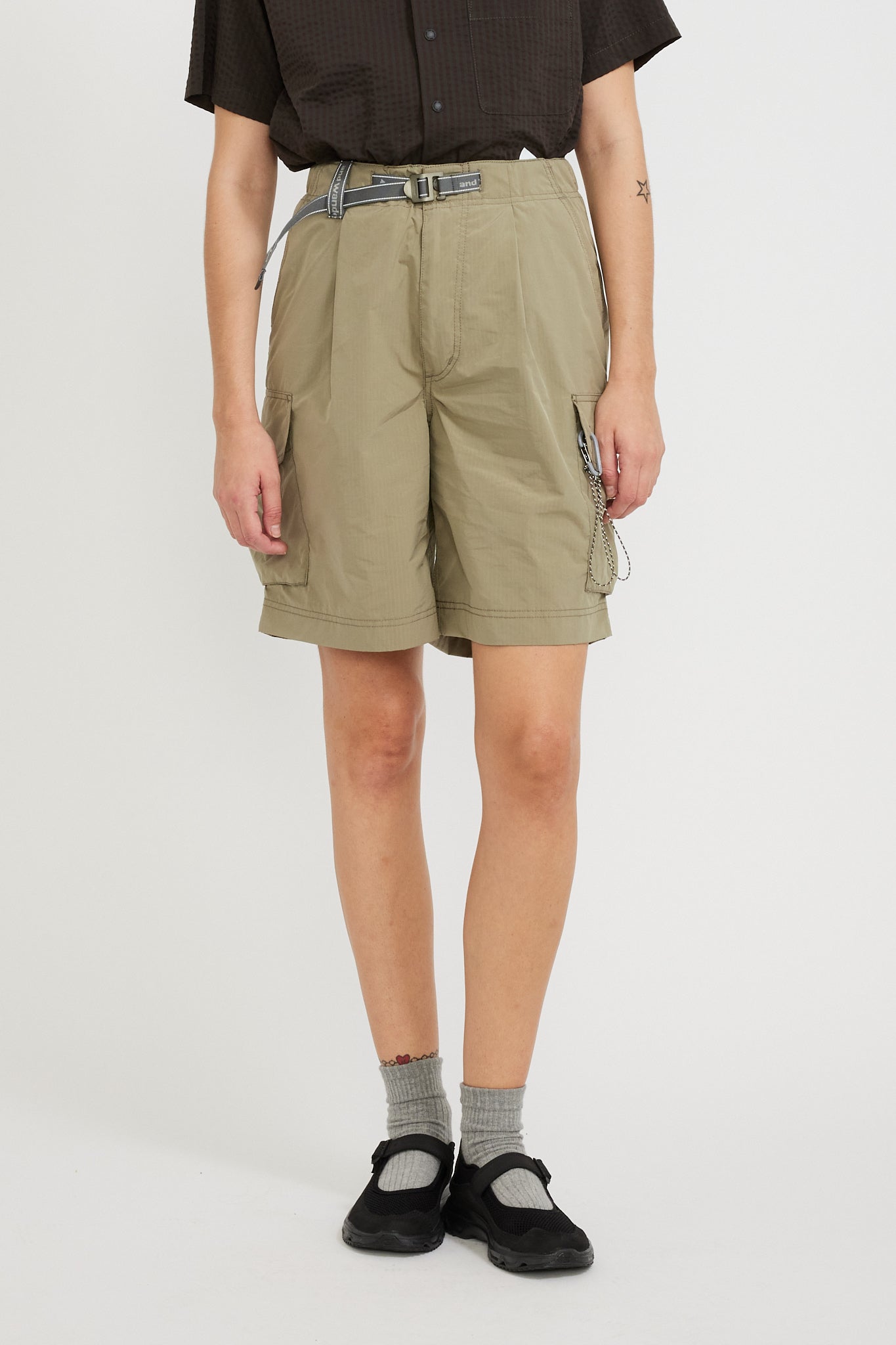 And Wander Oversized Cargo Short Pants Light Beige Womens Maplestore