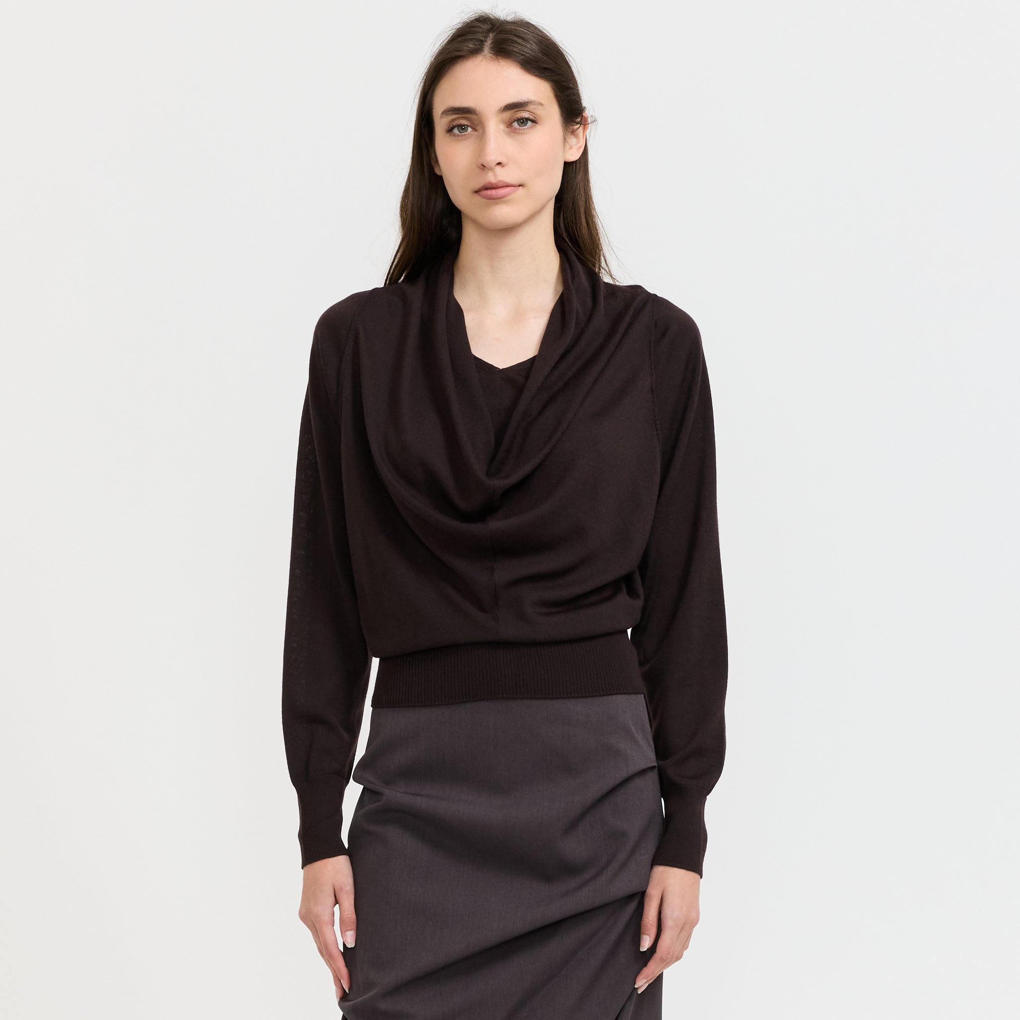 Cowl Neck Pullover Brown