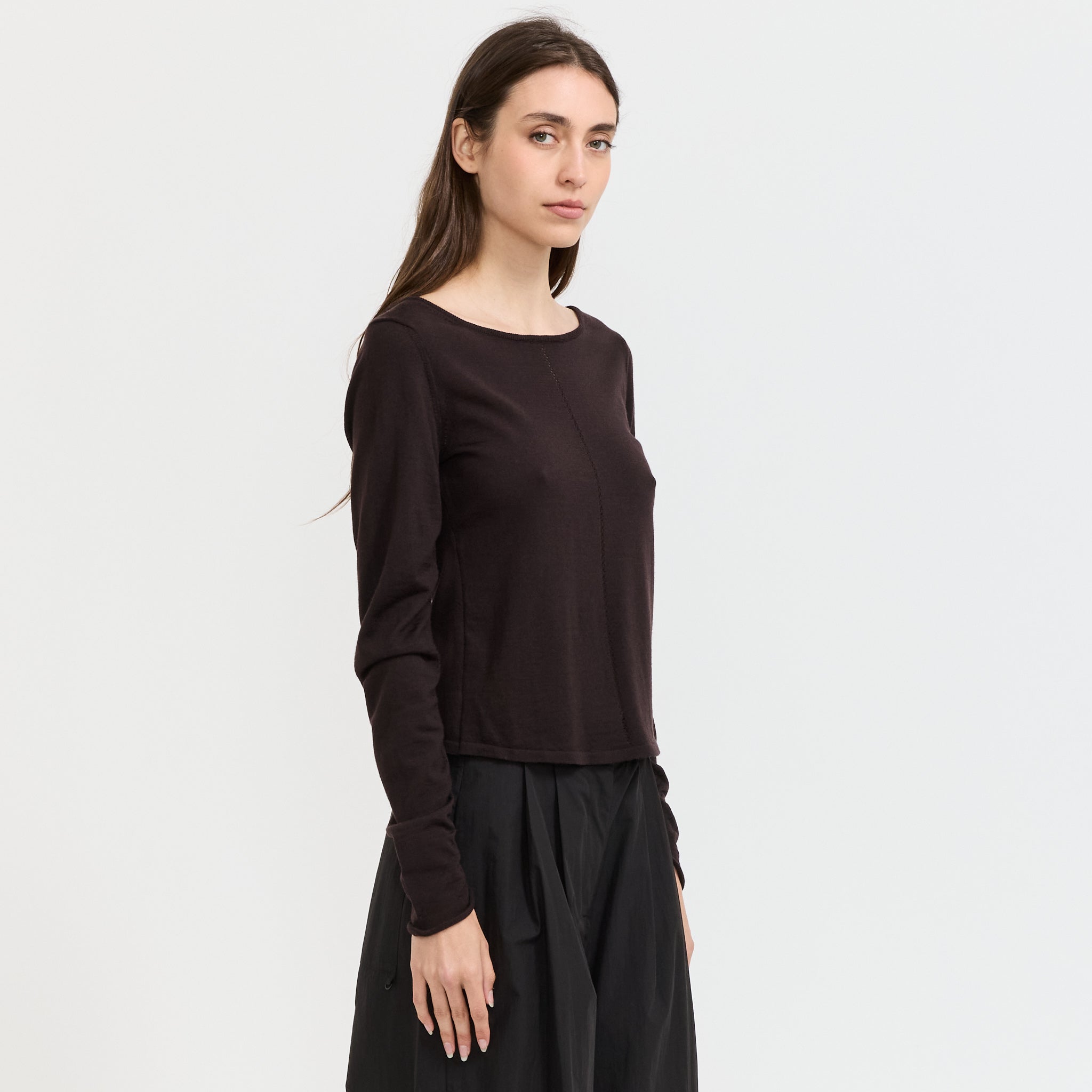 Curved Sleeve Pullover Brown