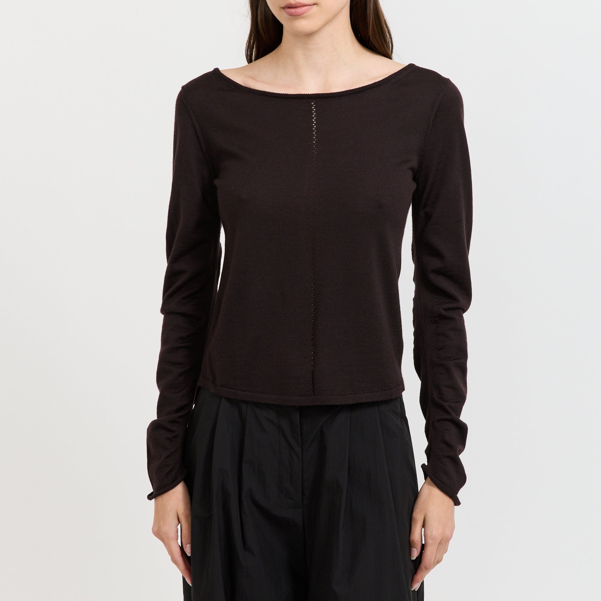 Curved Sleeve Pullover Brown