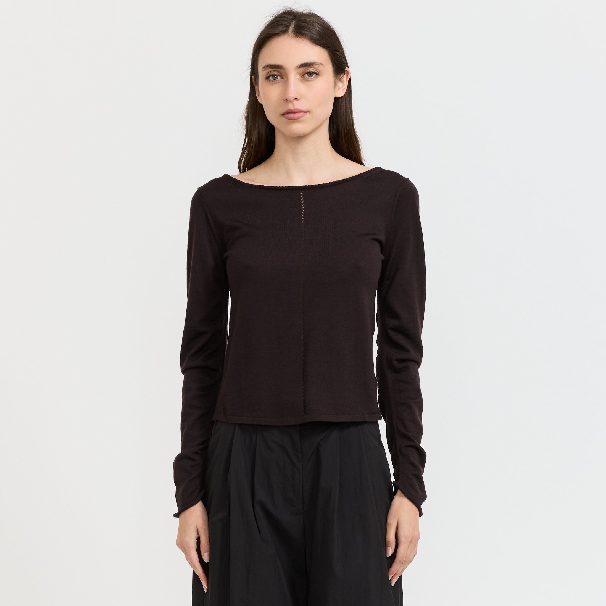 Curved Sleeve Pullover Brown