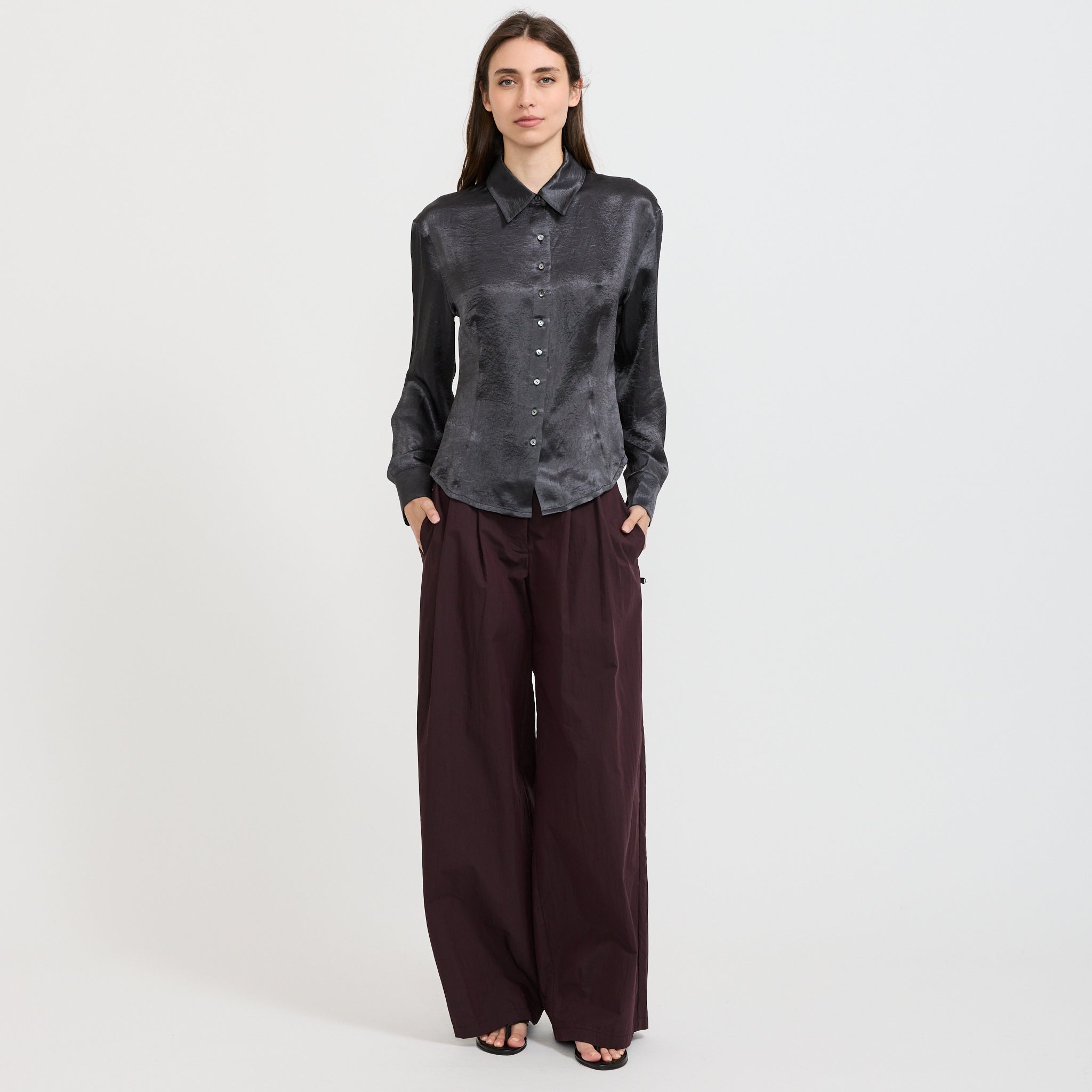Satin Shirt Dark Grey