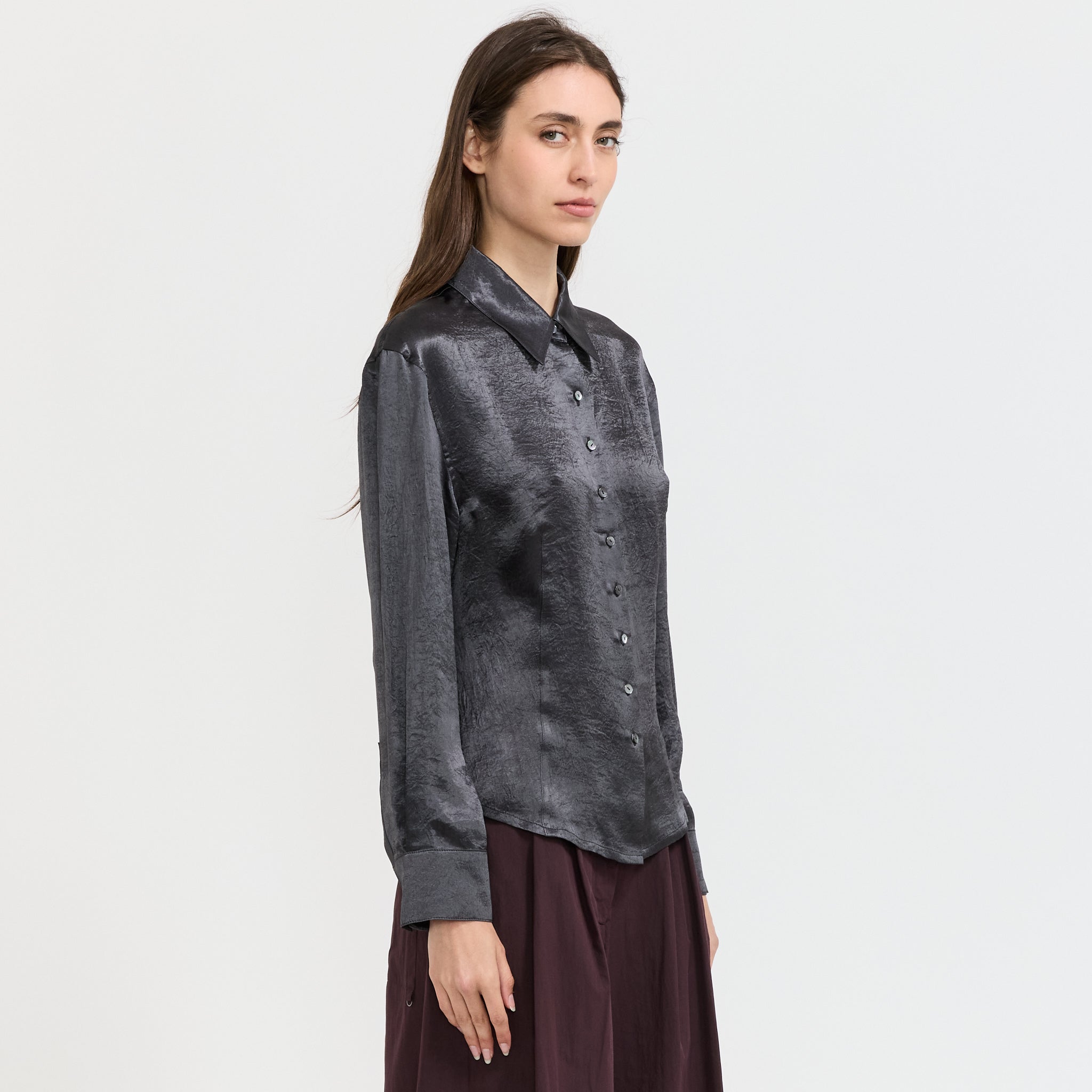 Satin Shirt Dark Grey