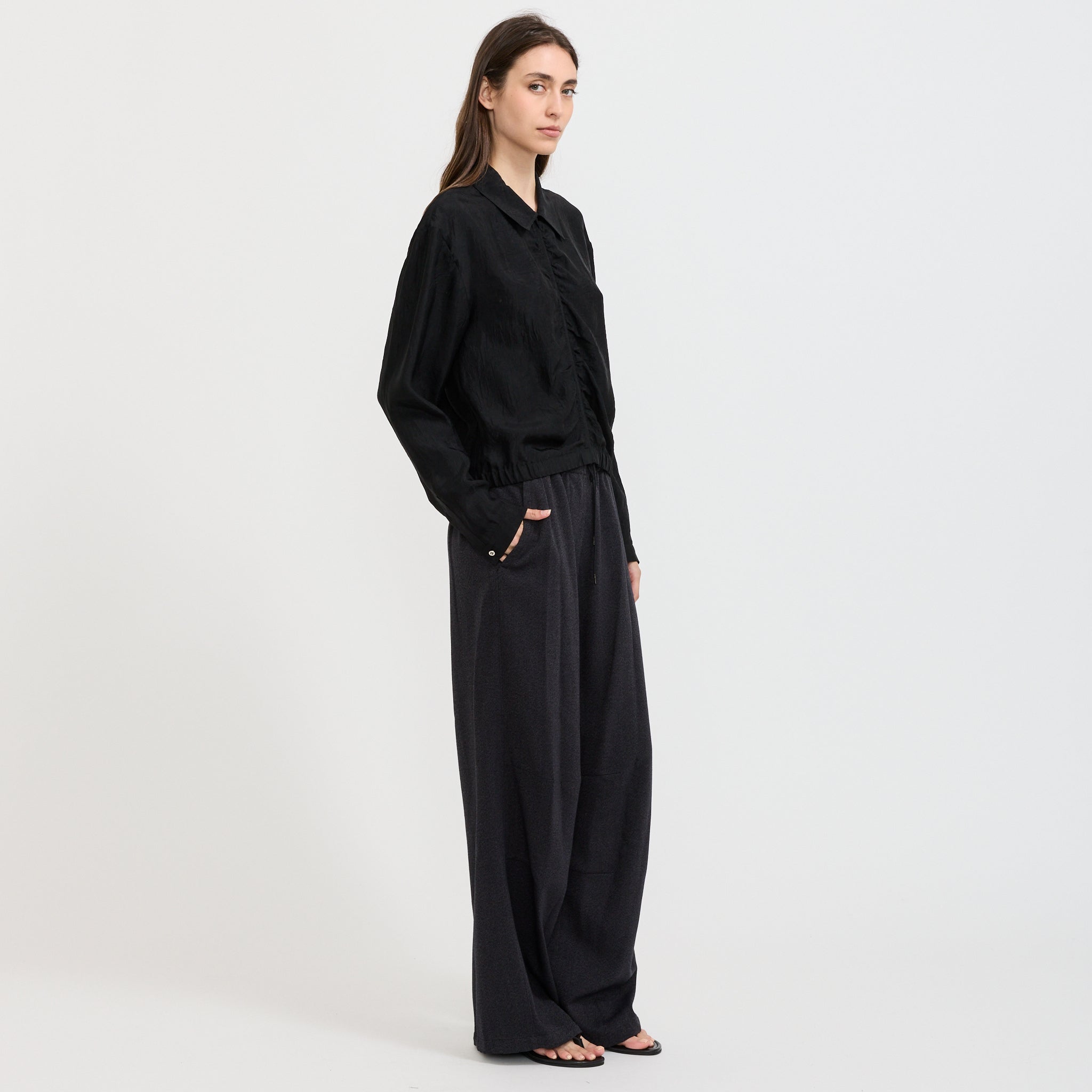 Satin Zip Up Shirt Black