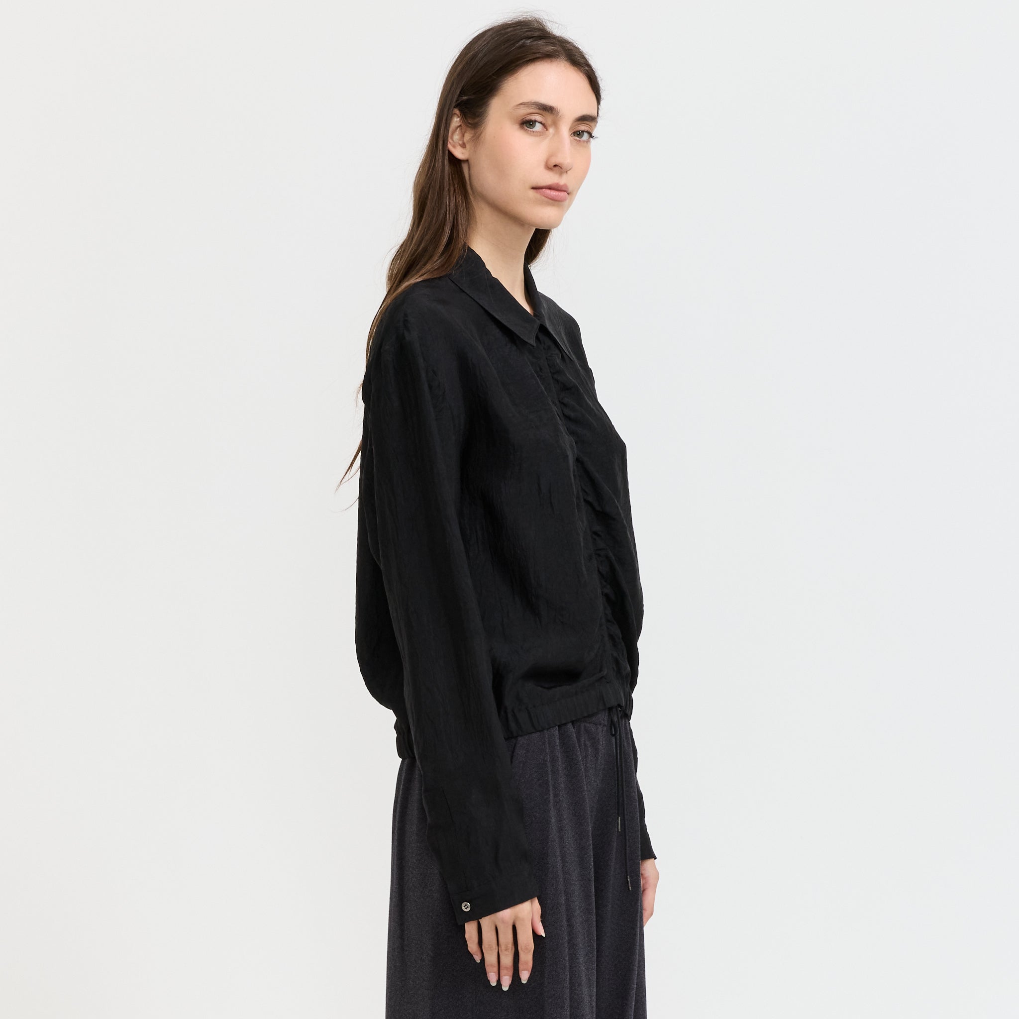 Satin Zip Up Shirt Black