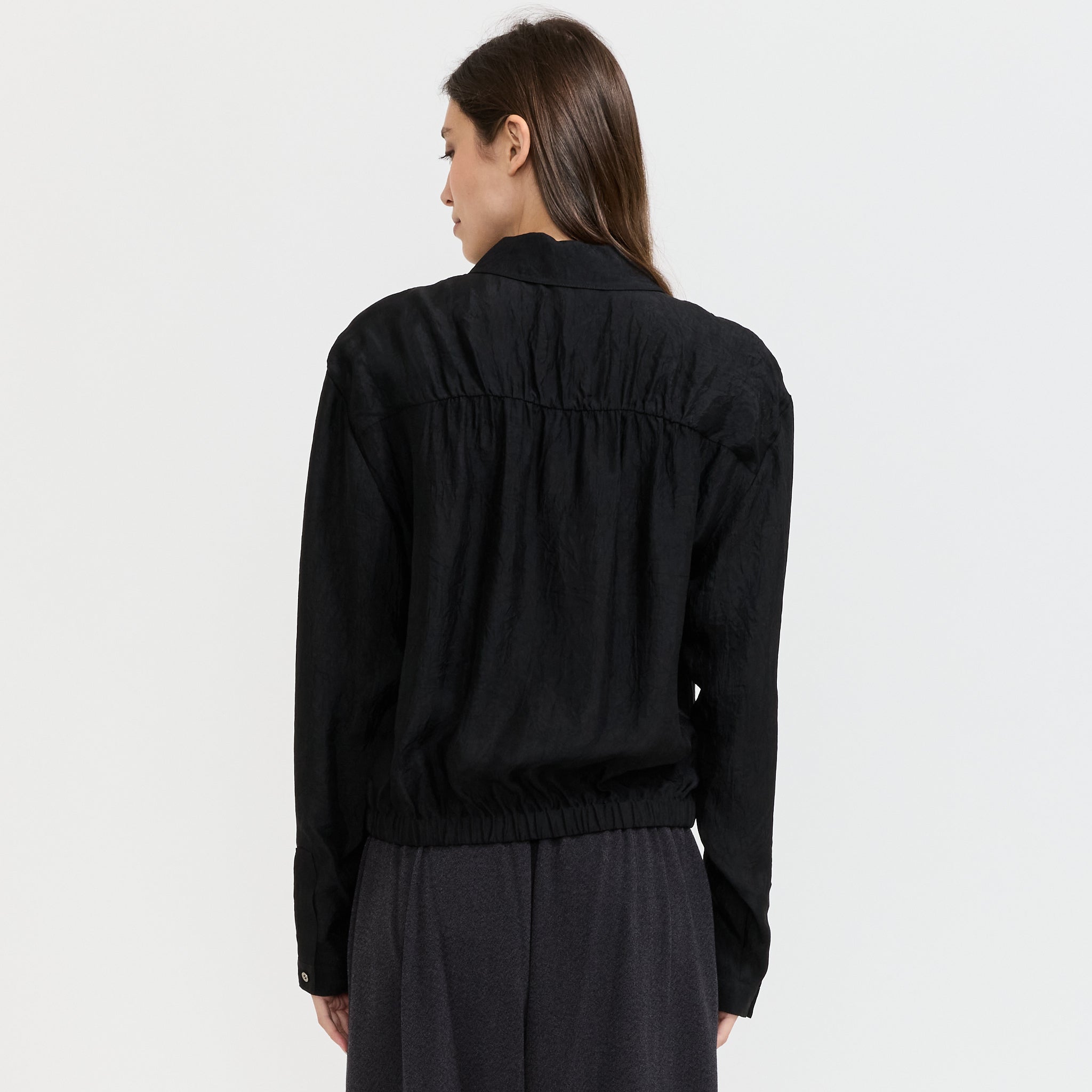 Satin Zip Up Shirt Black