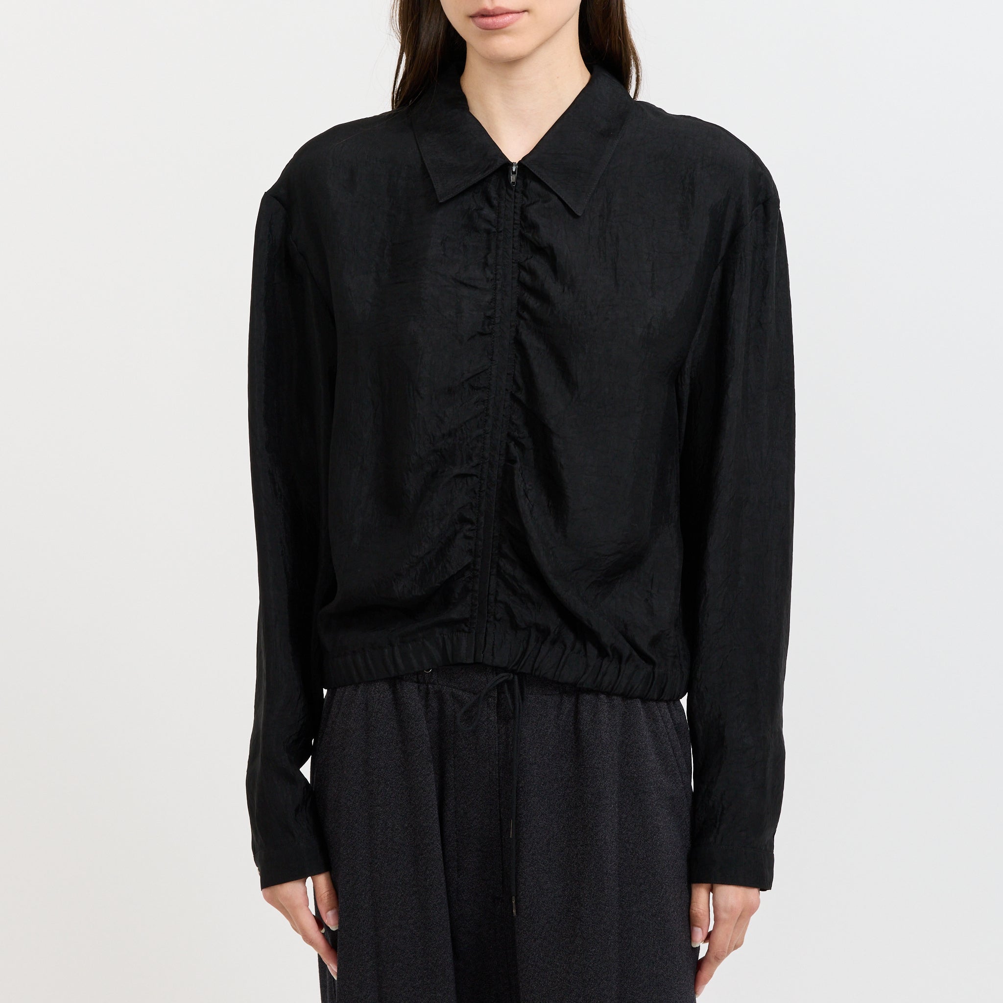 Satin Zip Up Shirt Black