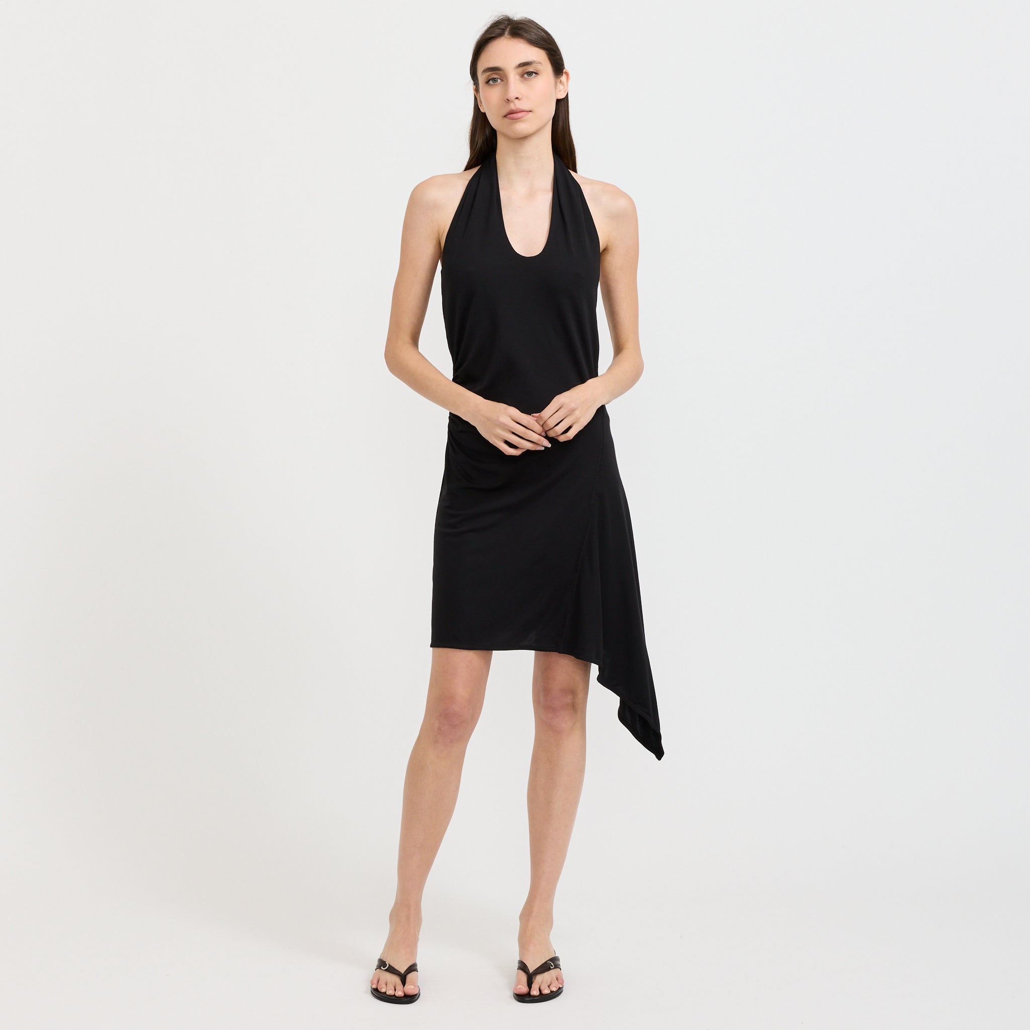 Unbalanced Halter Mini Dress Black