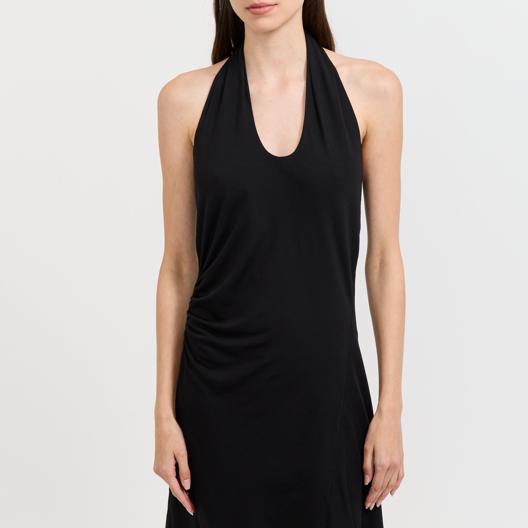 Unbalanced Halter Mini Dress Black