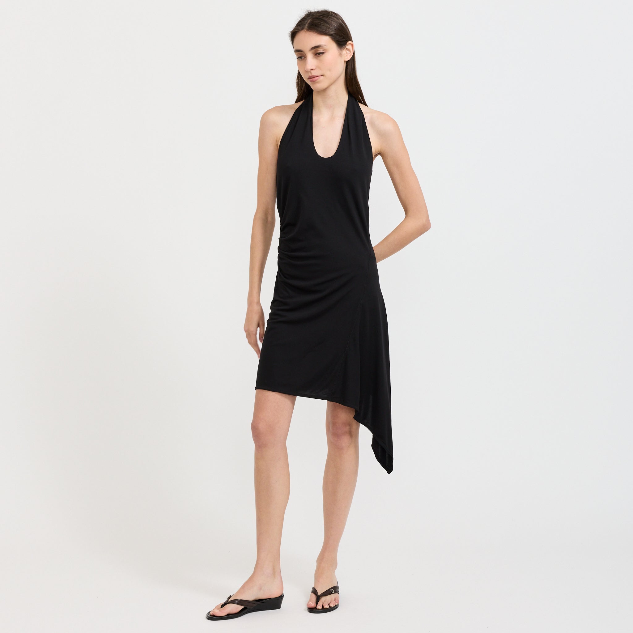 Unbalanced Halter Mini Dress Black