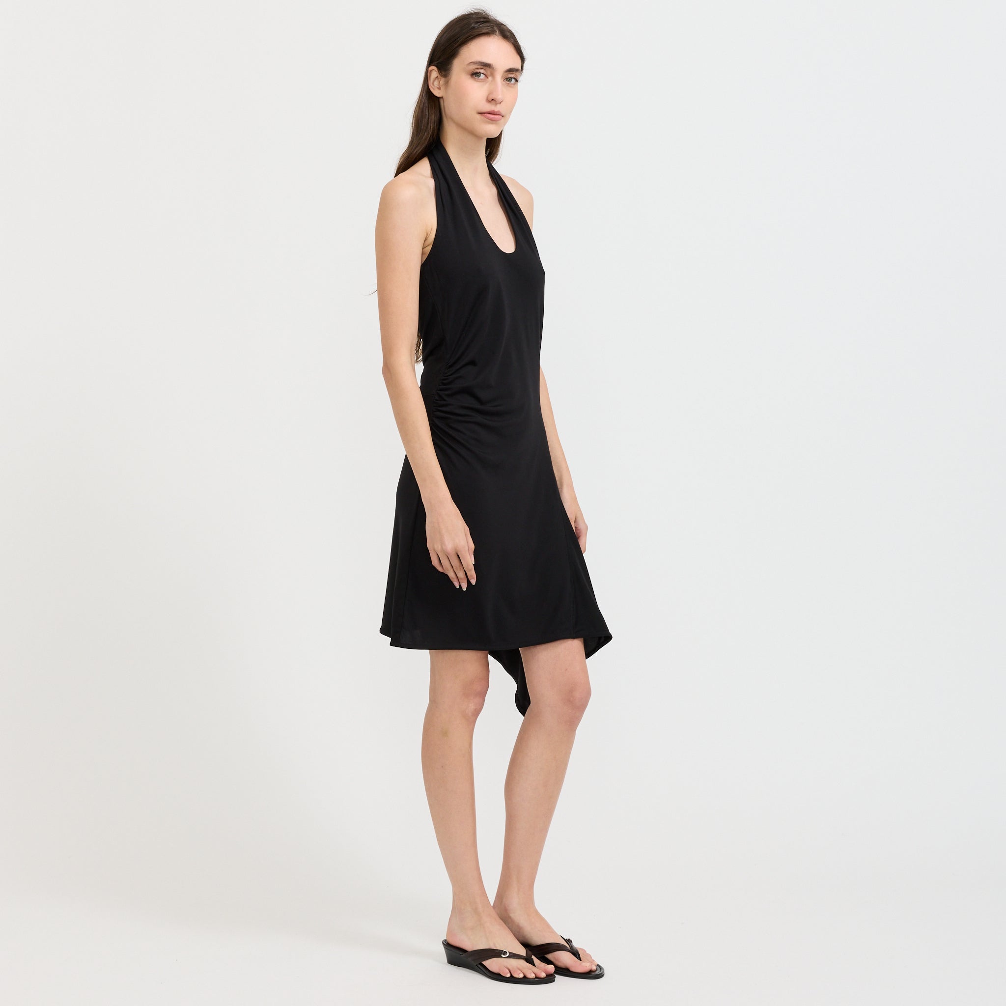 Unbalanced Halter Mini Dress Black