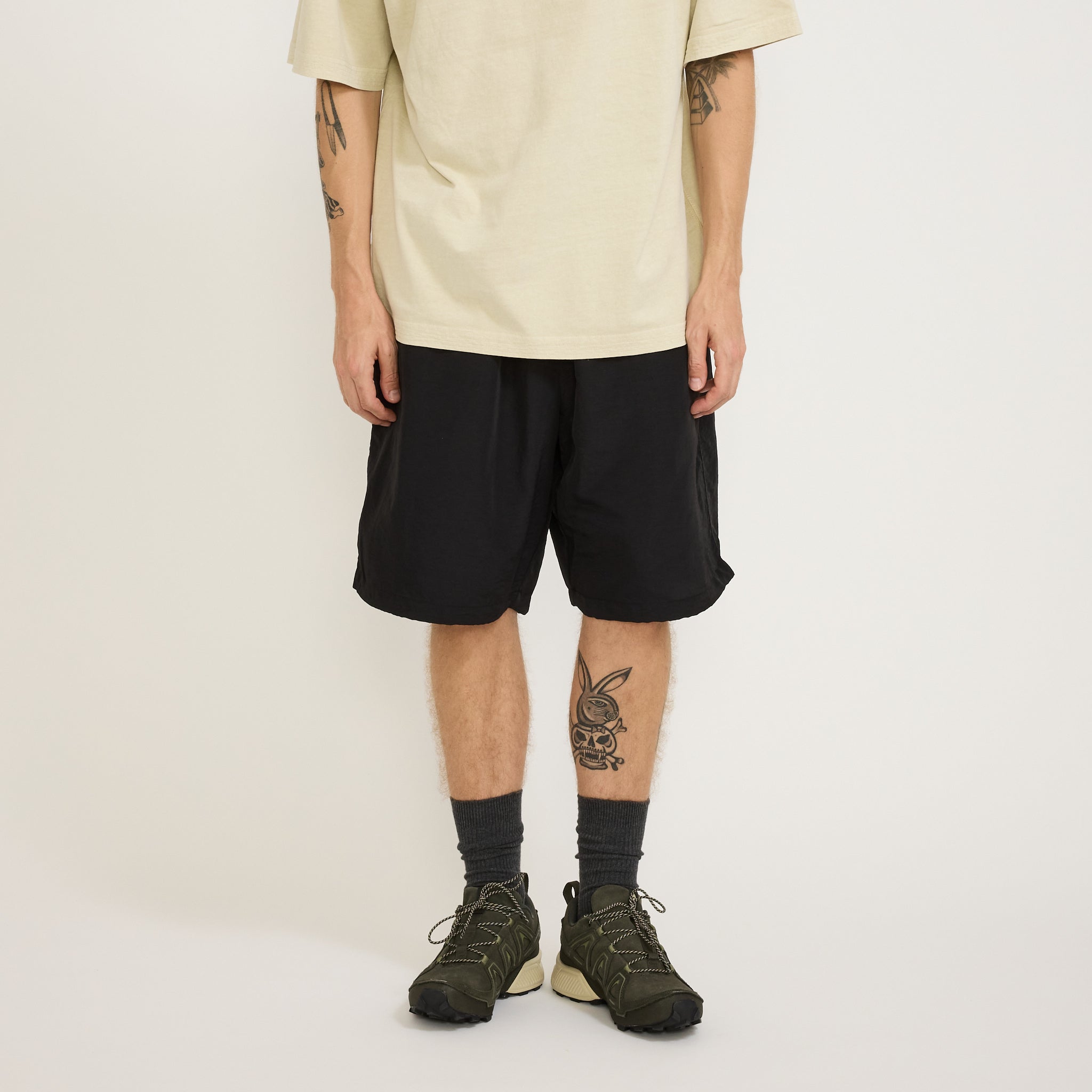 Ring Nylon String Half Pants Black