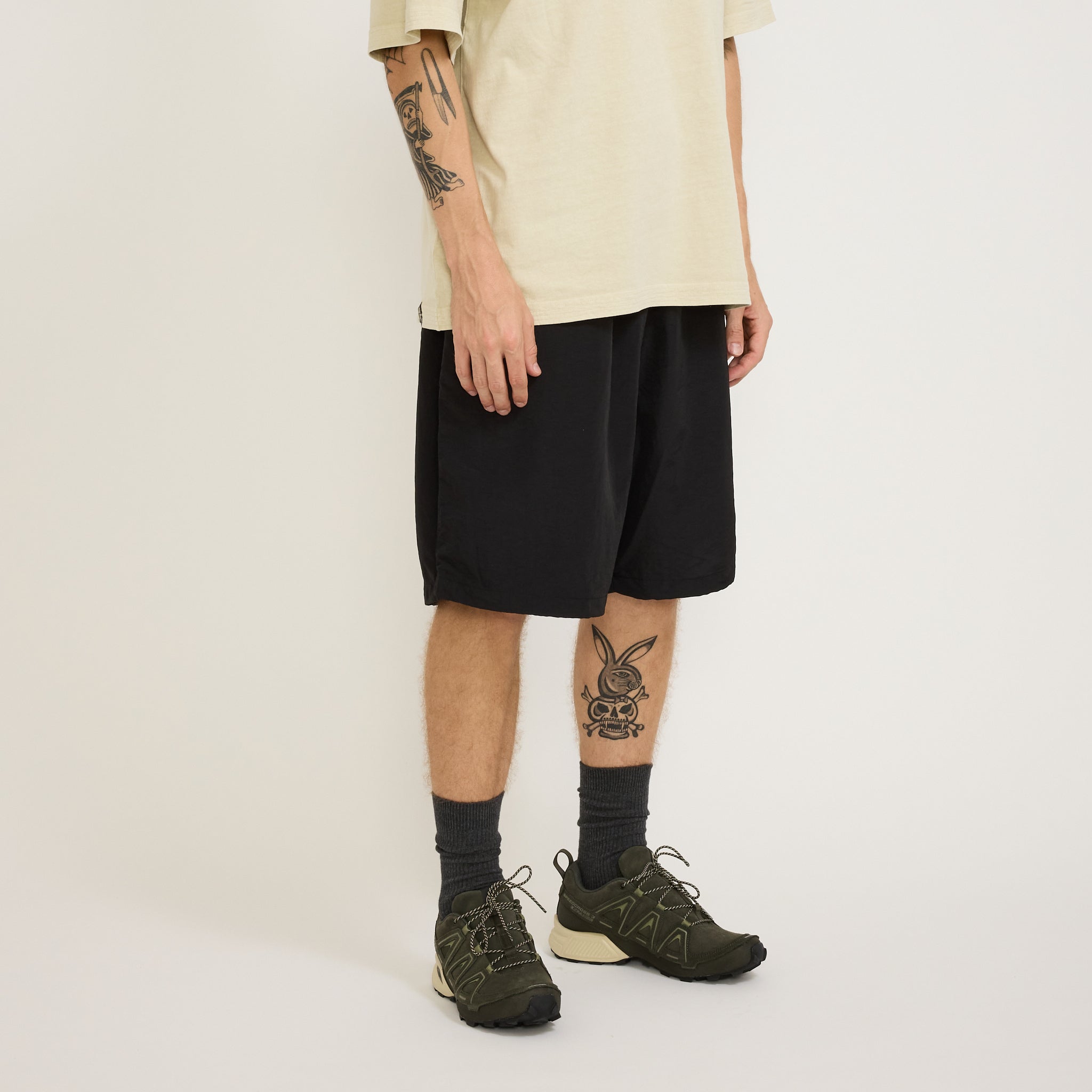 Anglan | Ring Nylon String Half Pants Black | Maplestore