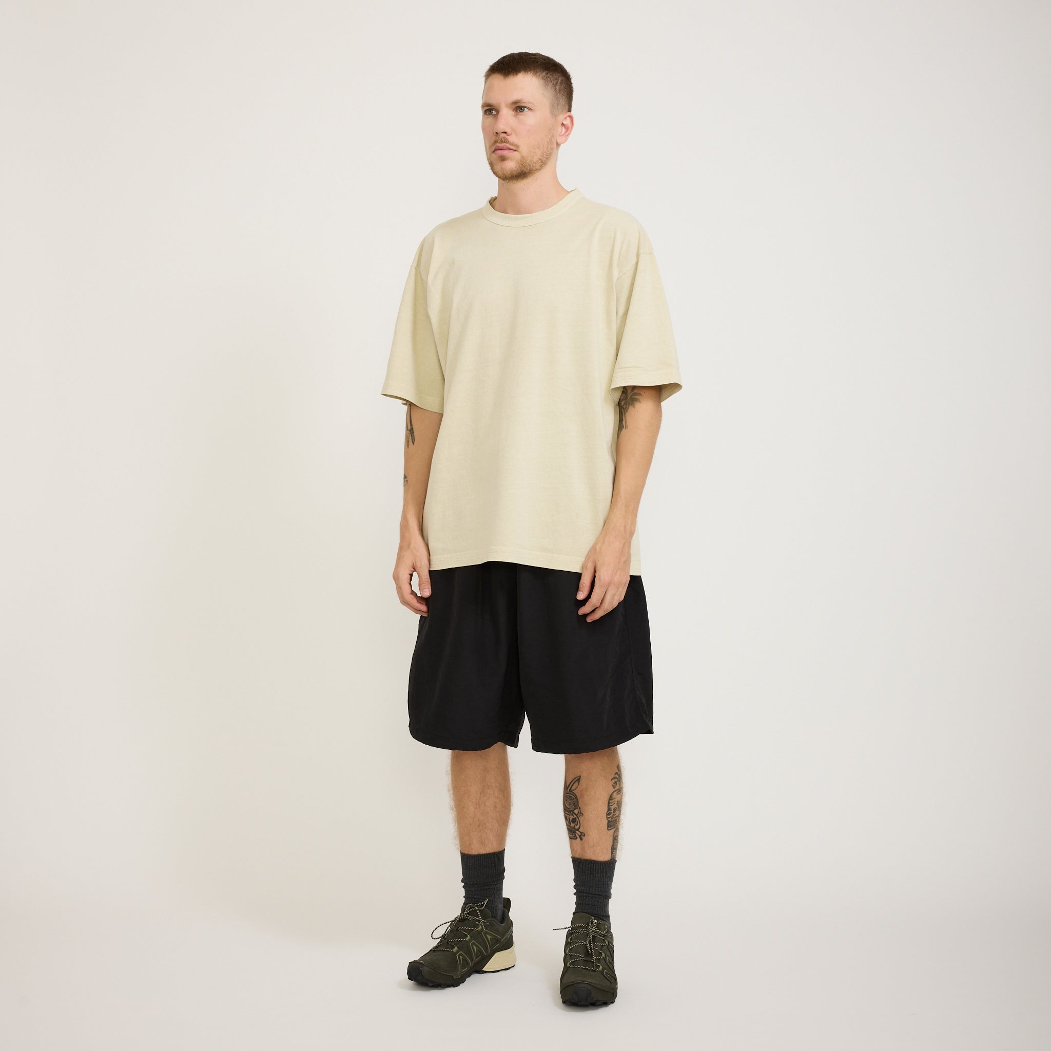 【ANGLAN】Twist Sweat Nylon Half Pants Anglan Ring Nylon String Half Pants Black | Maplestore