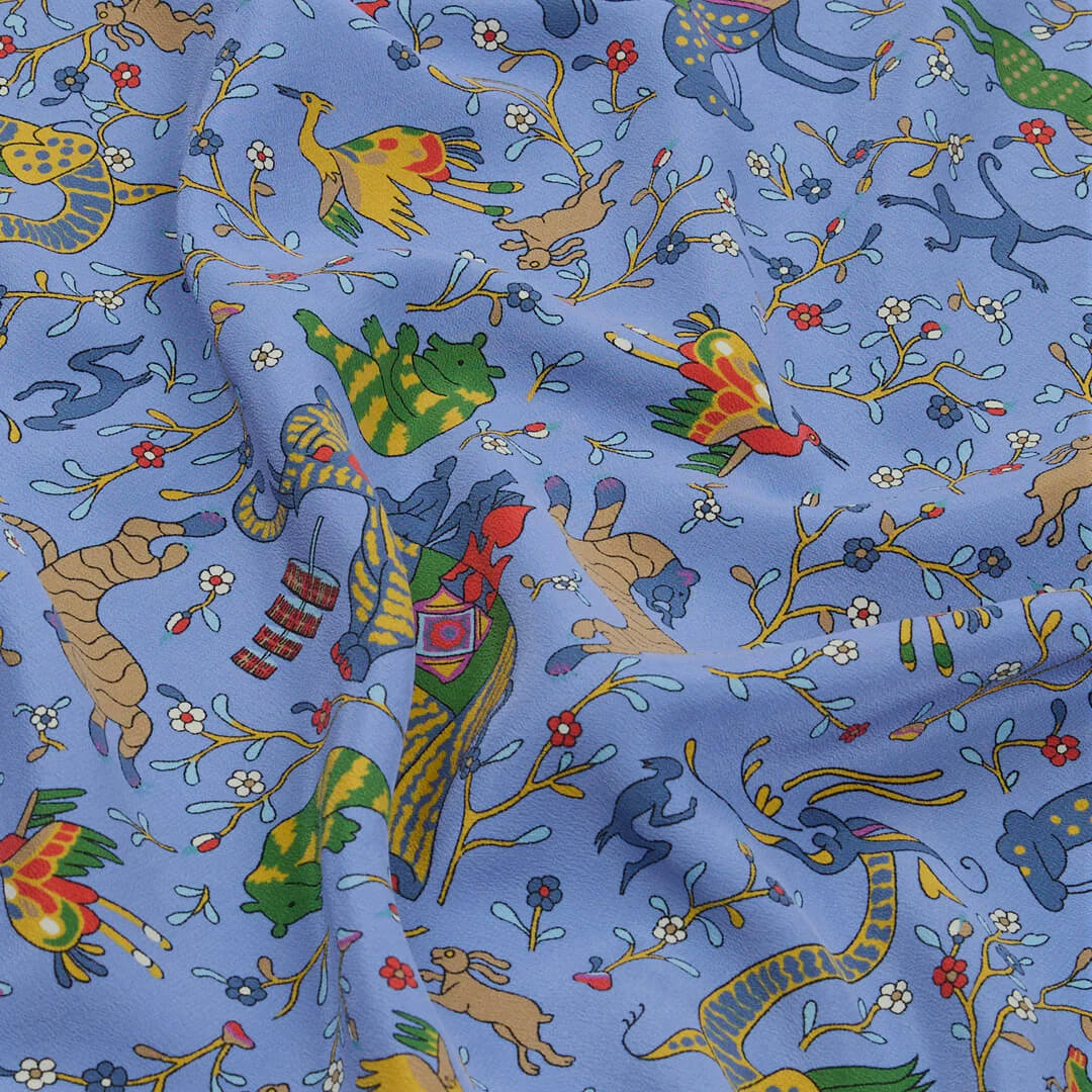 Animals and Flowers Print Bandana Blue