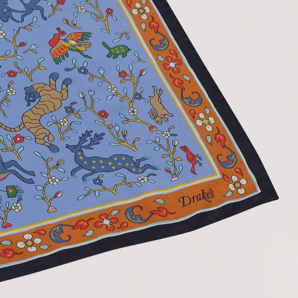 Animals and Flowers Print Bandana Blue