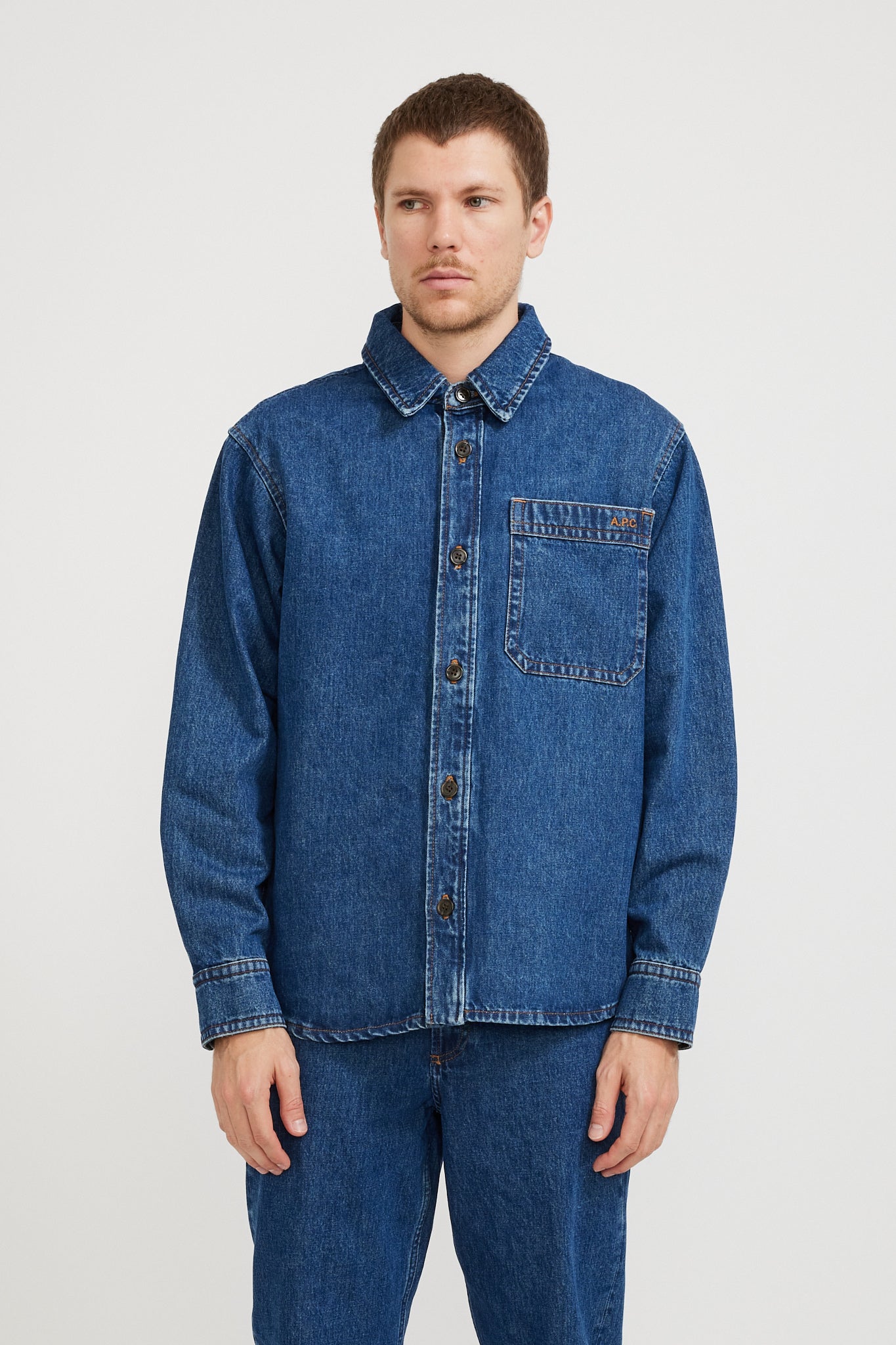 A.P.C. | Basile Embroidered Overshirt Washed Indigo | Maplestore