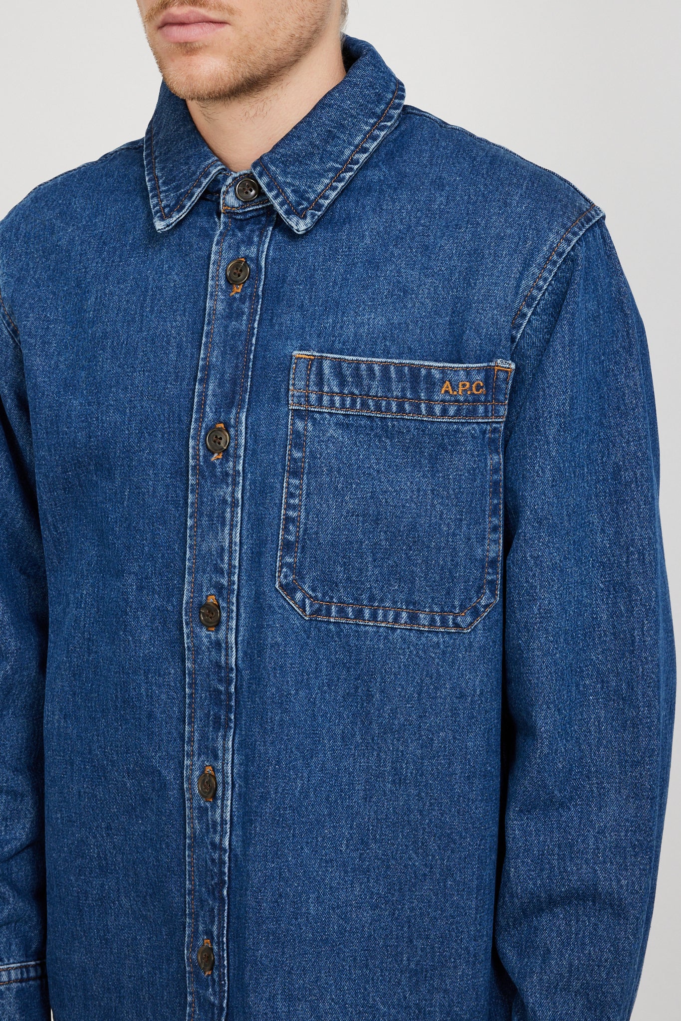 A.P.C. | Basile Embroidered Overshirt Washed Indigo | Maplestore