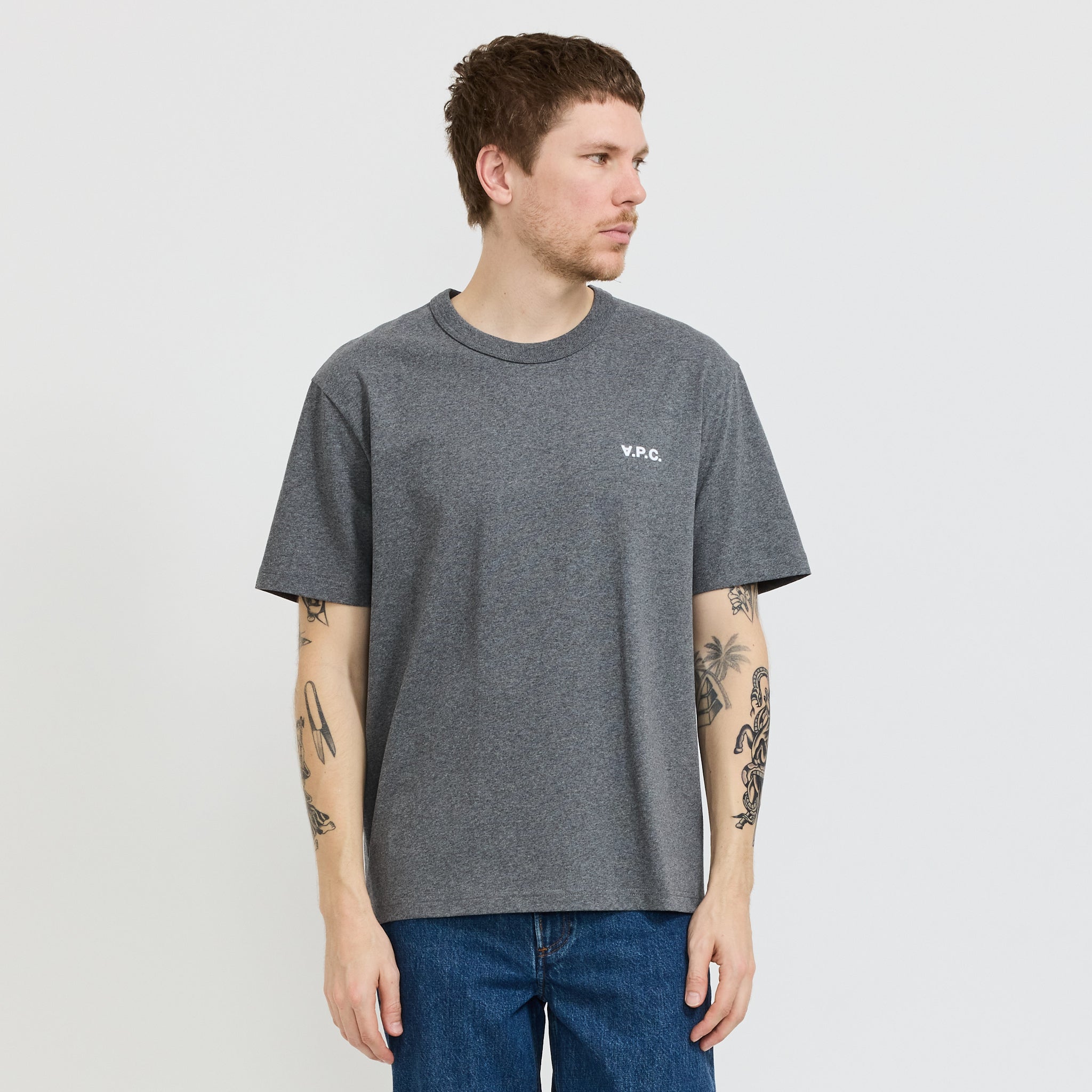 A.P.C. Boxy Petit VPC T-Shirt Heathered Anthracite/White