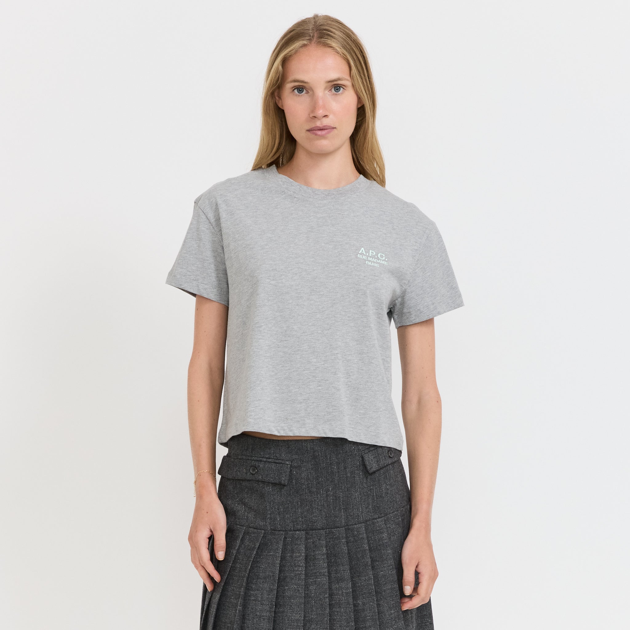 A.P.C. | Boxy Rue Madame T-Shirt Heather Grey/Water Green | Maplestore
