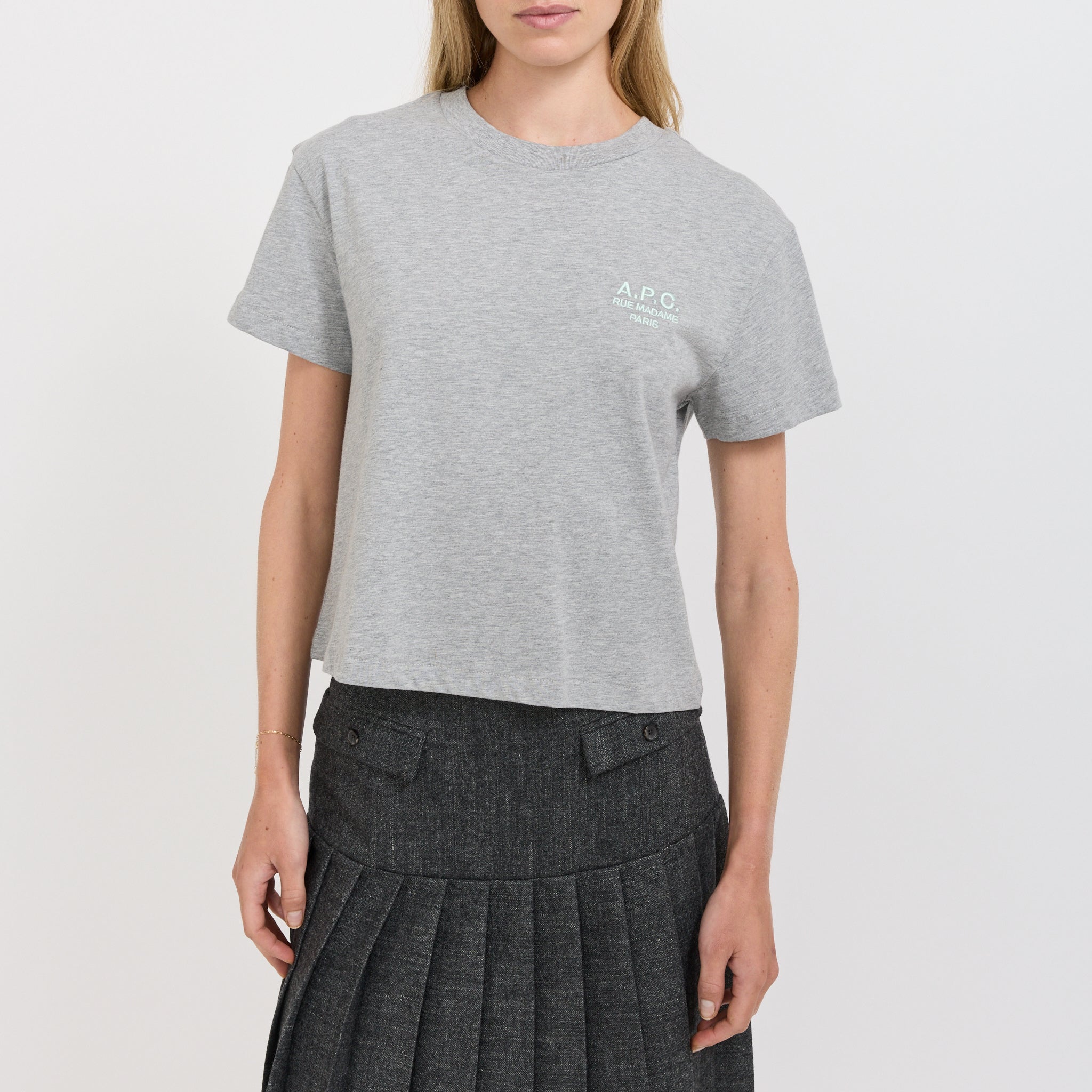 A.P.C. | Boxy Rue Madame T-Shirt Heather Grey/Water Green | Maplestore