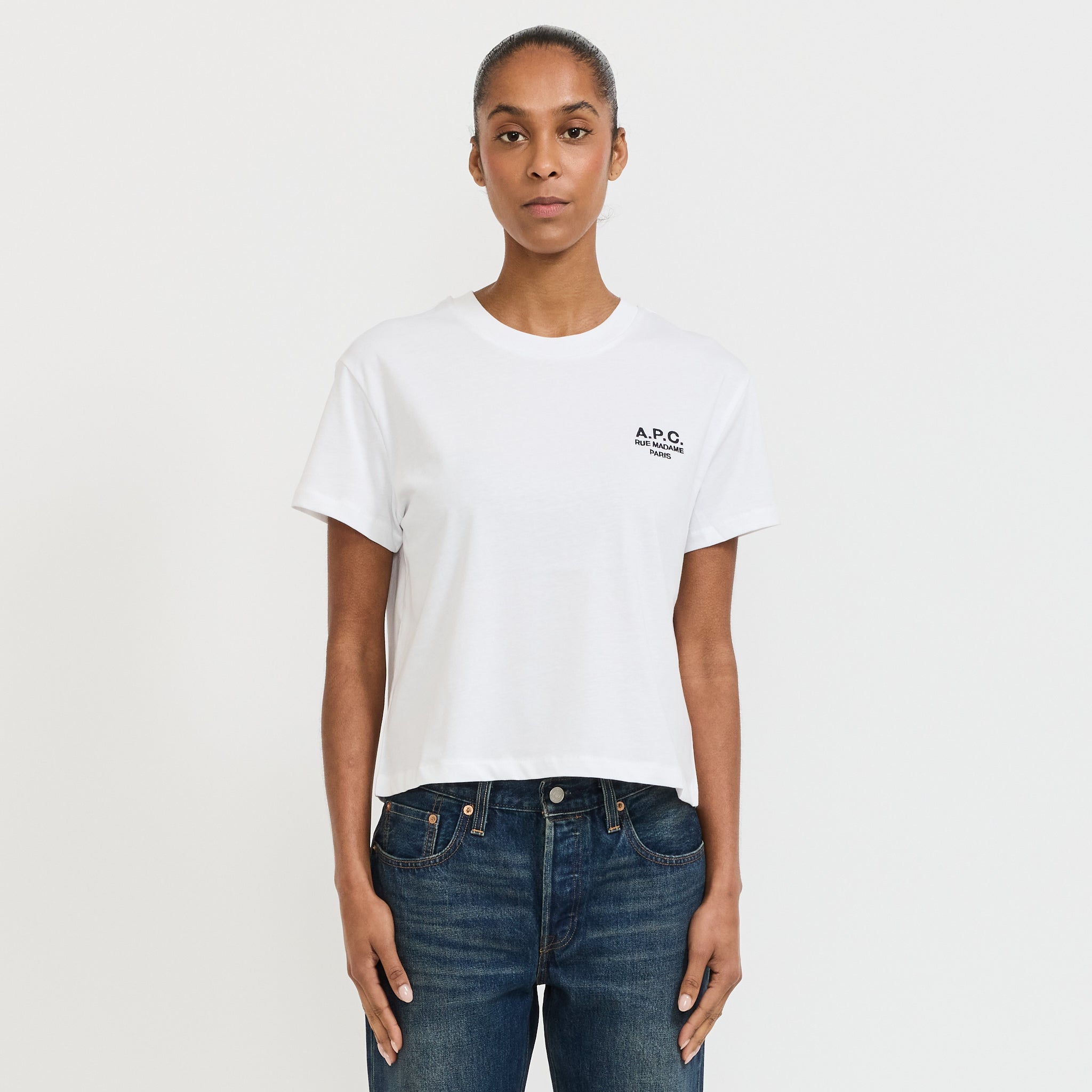 Boxy Rue Madame T-Shirt White/Dark Navy