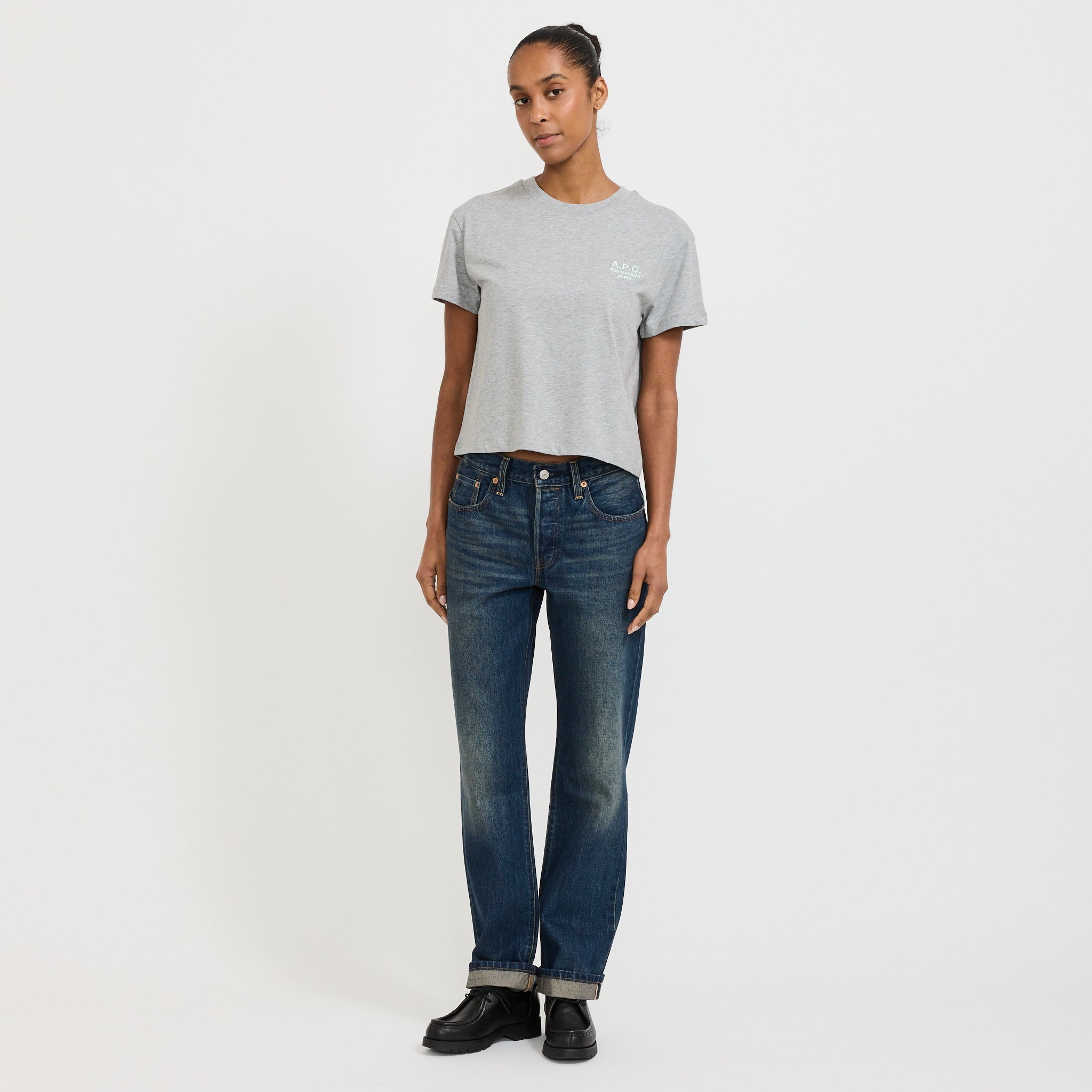 Boxy Rue Madame T-Shirt Heather Grey/Water Green