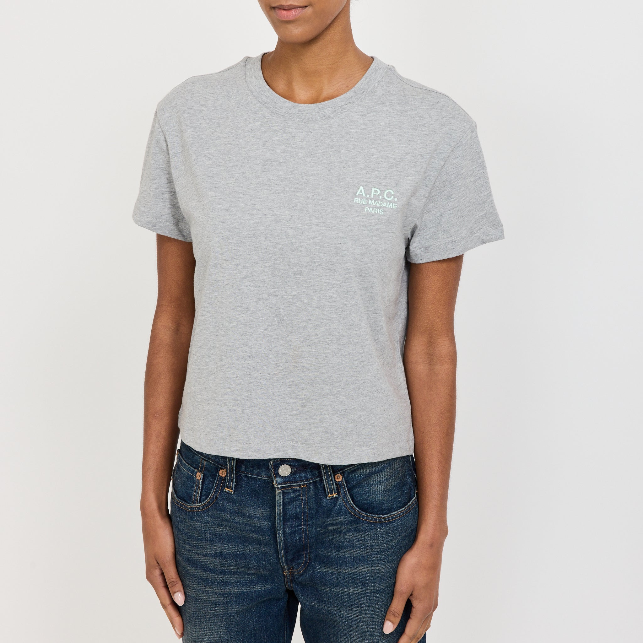A.P.C. | Boxy Rue Madame T-Shirt Heather Grey/Water Green | Maplestore