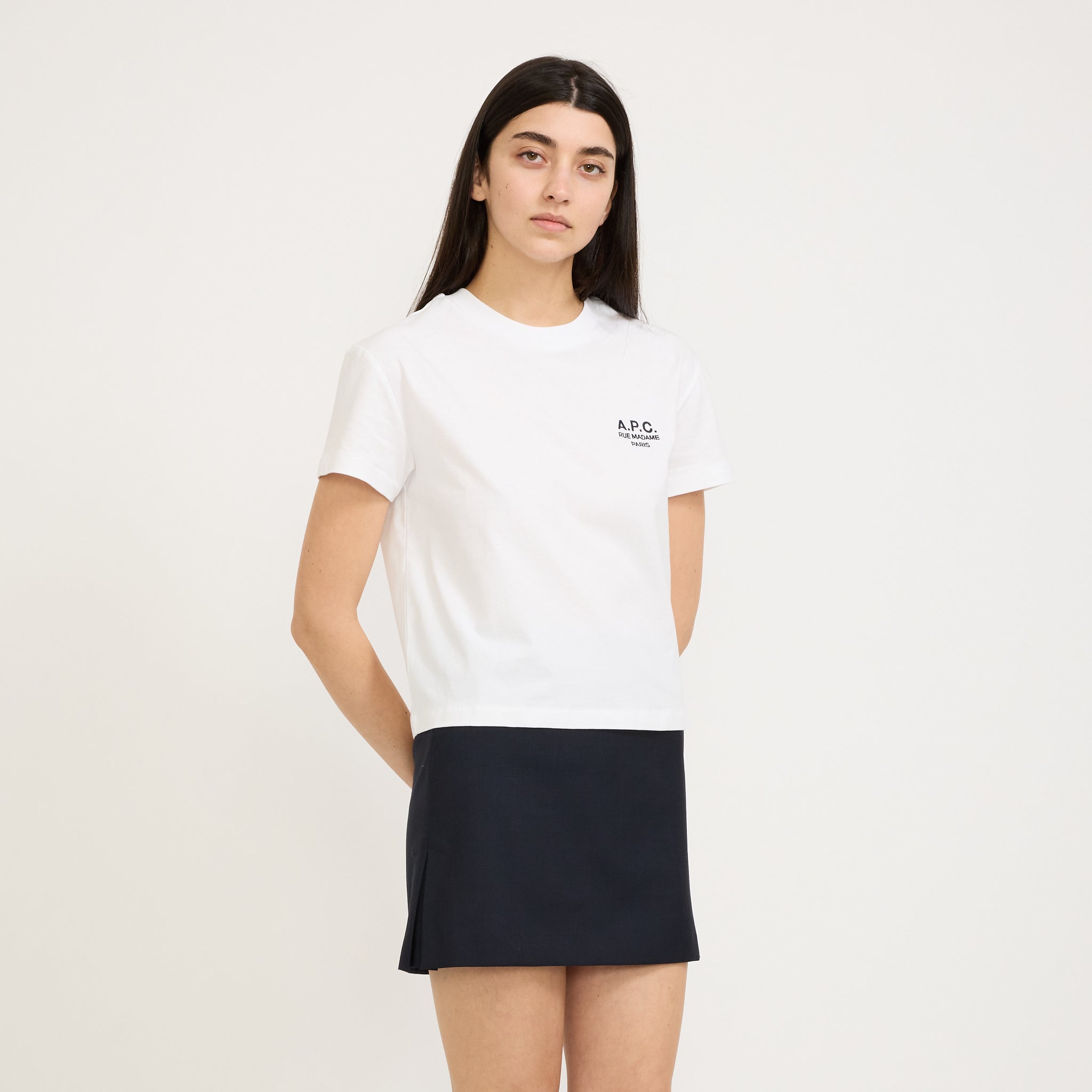 Boxy Rue Madame T-Shirt White/Dark Navy