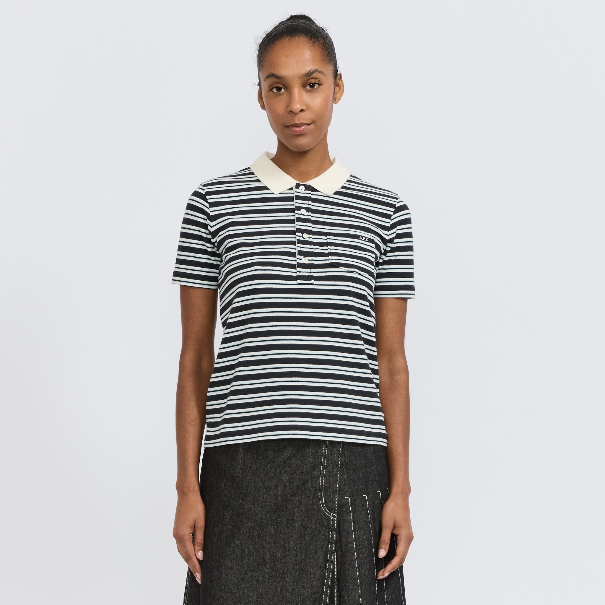 Raye Polo Dark Navy Stripe