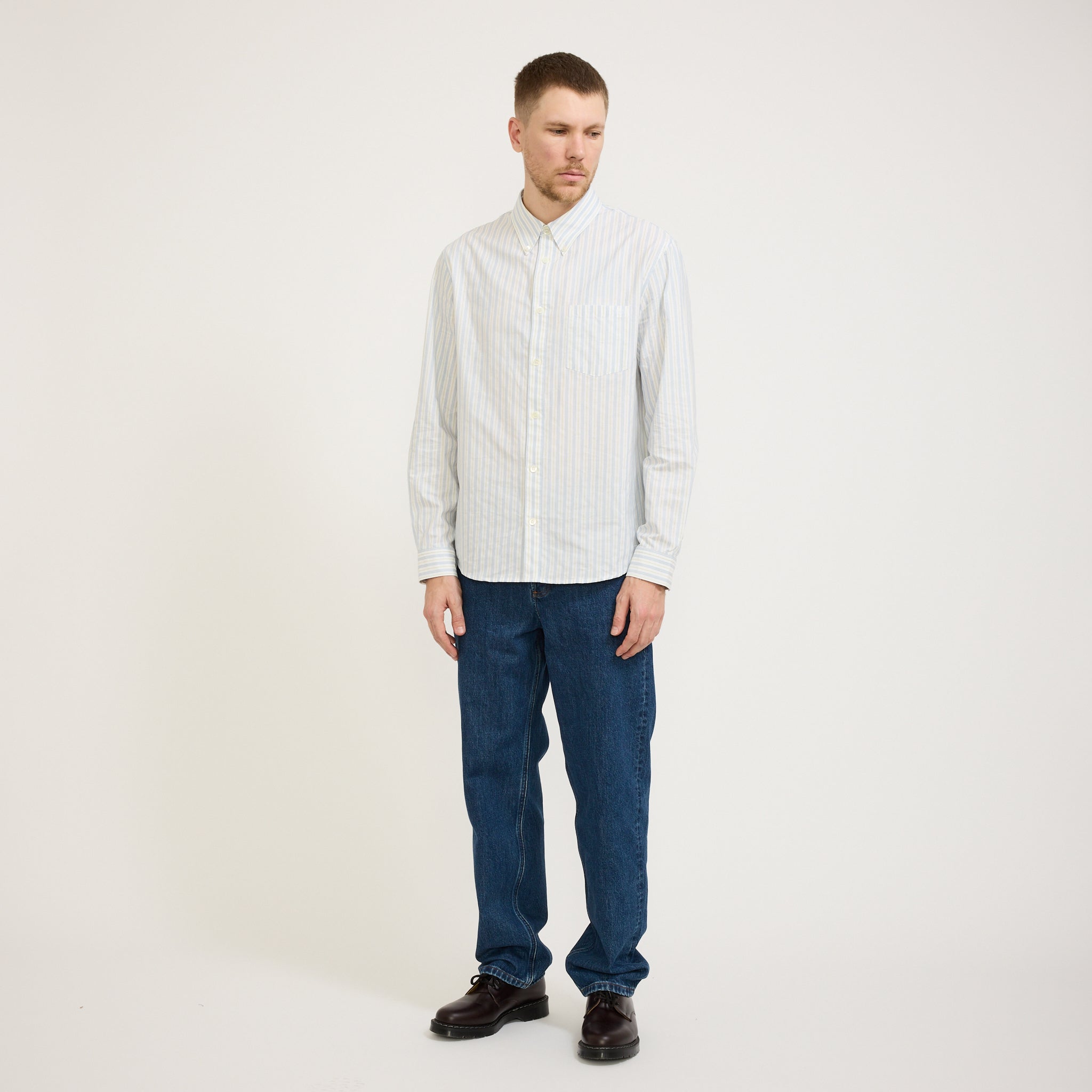 Edouard Brodee Shirt Pale Green Stripe