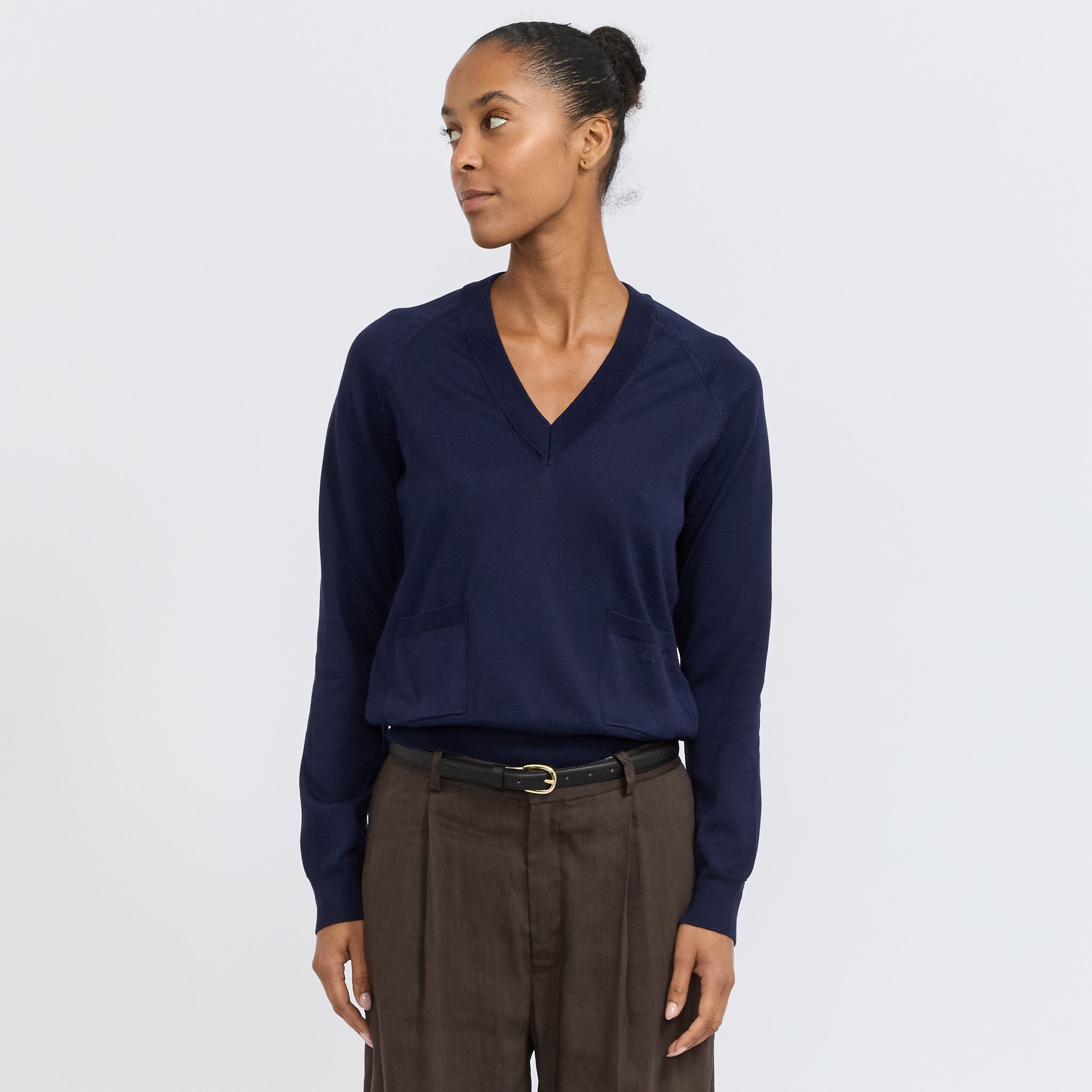 Leonie V-Neck Sweater Dark Navy