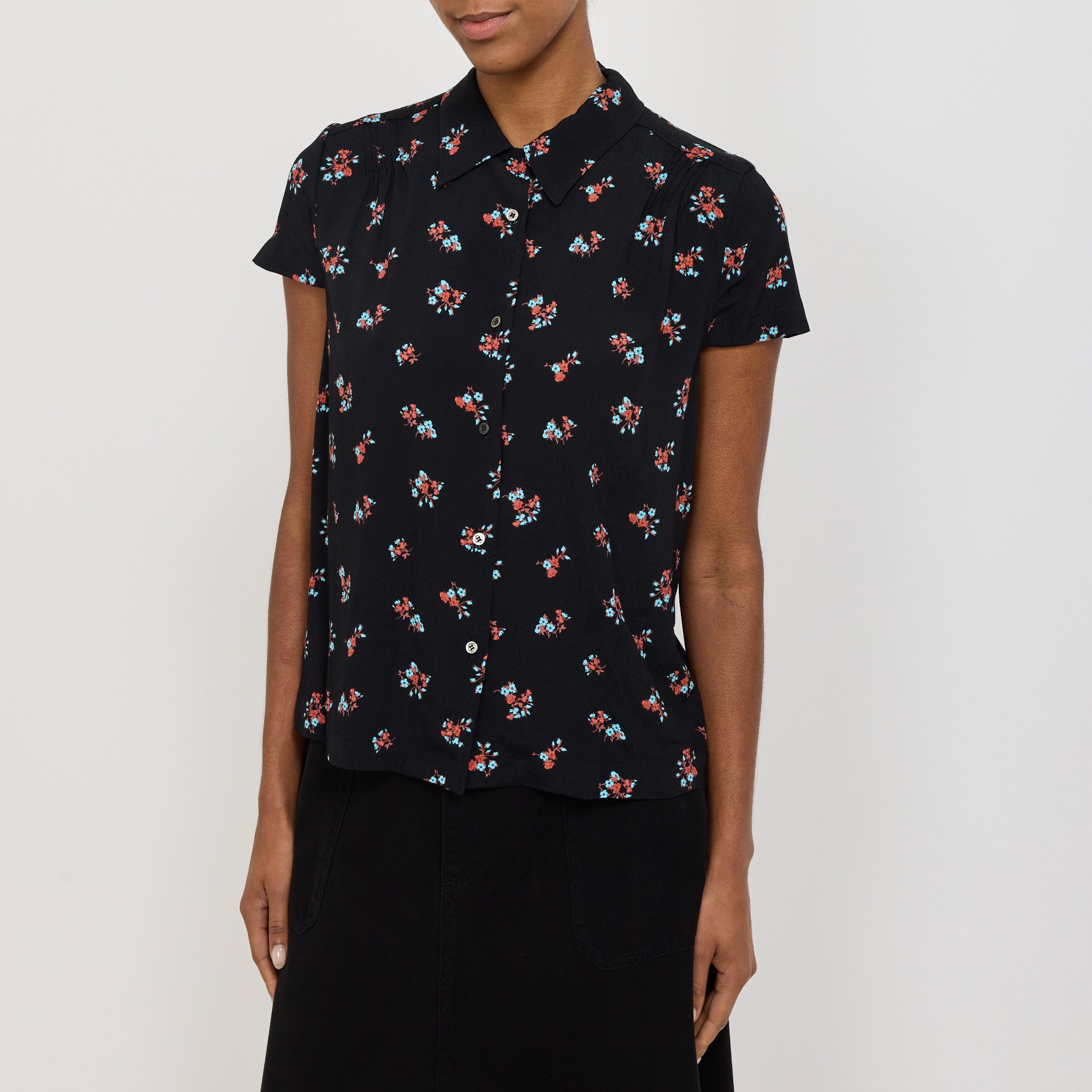 Maya Short Sleeve Shirt Black Floral