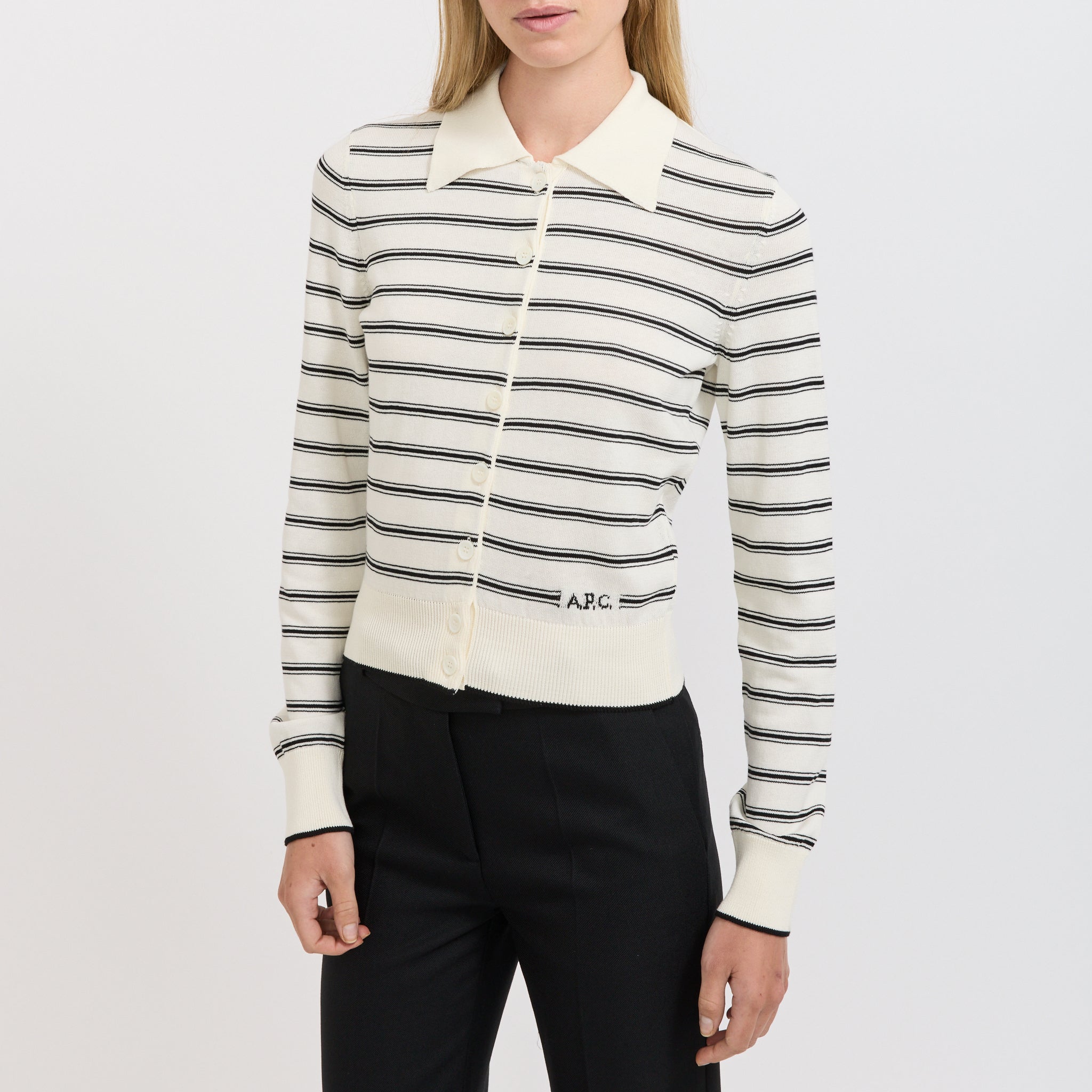 A.P.C. | Striped Knit Cardigan Ecru/Black | Maplestore