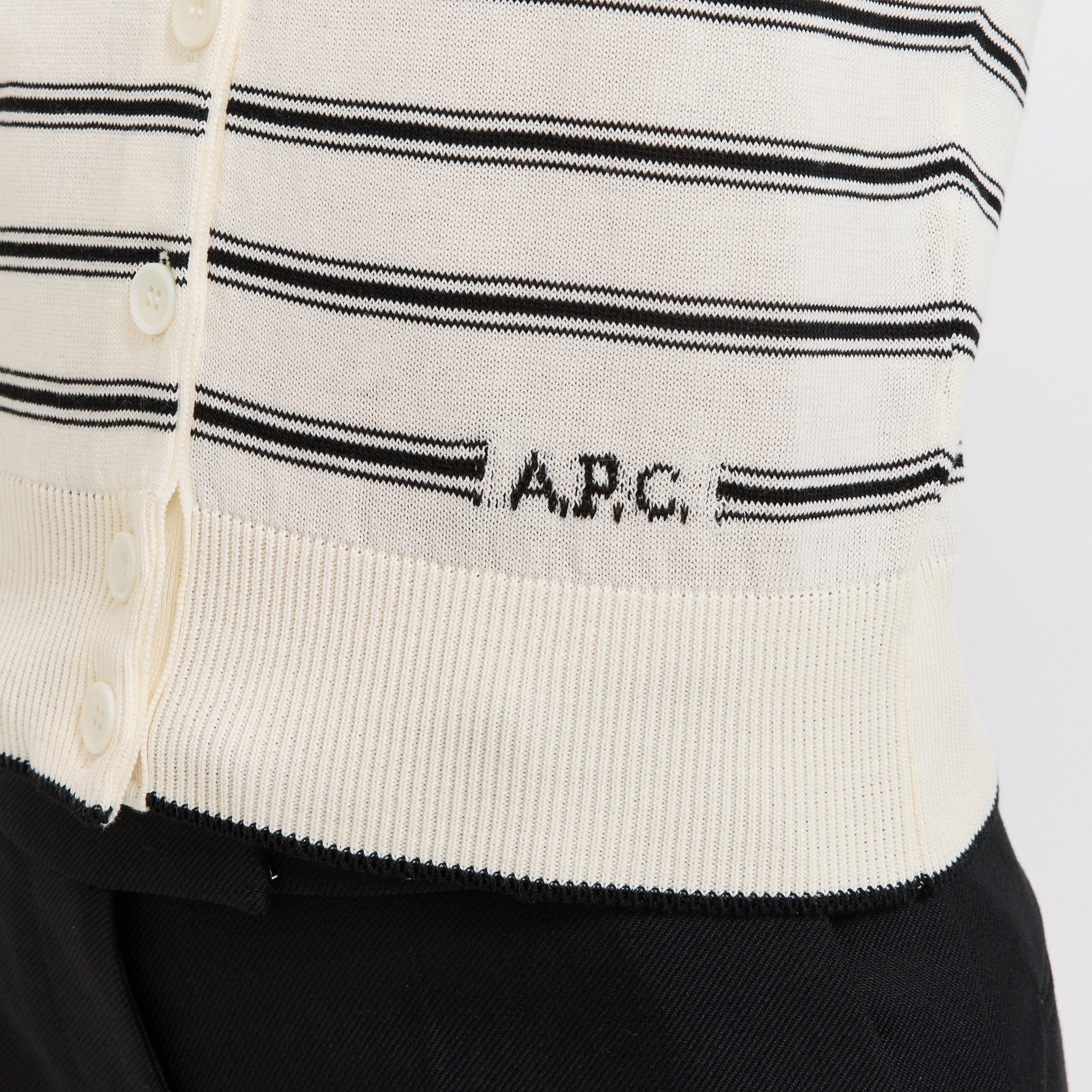 A.P.C. | Striped Knit Cardigan Ecru/Black | Maplestore