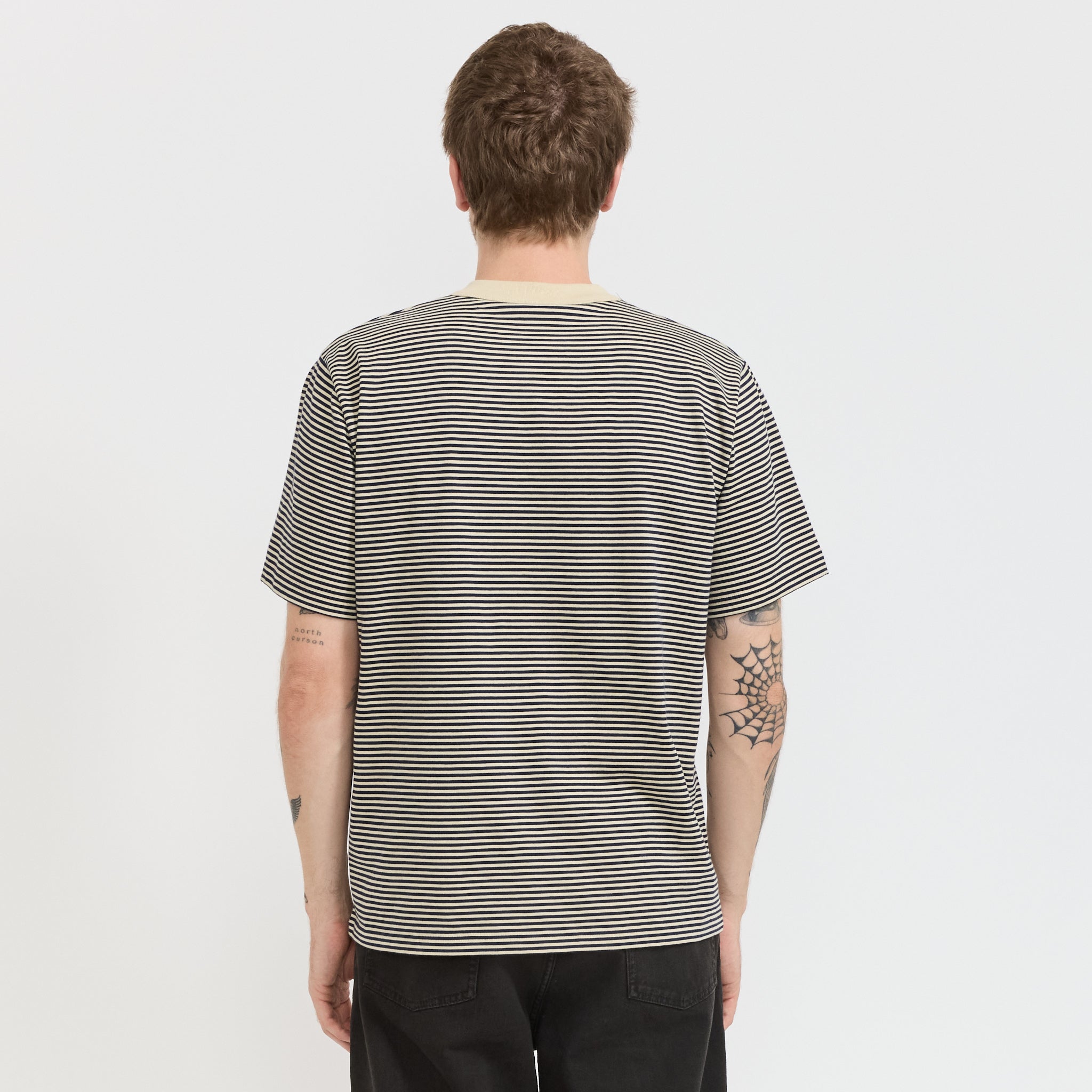 Armor Lux | Striped Heritage T-Shirt Gravel/Marine Deep Navy | Maplestore