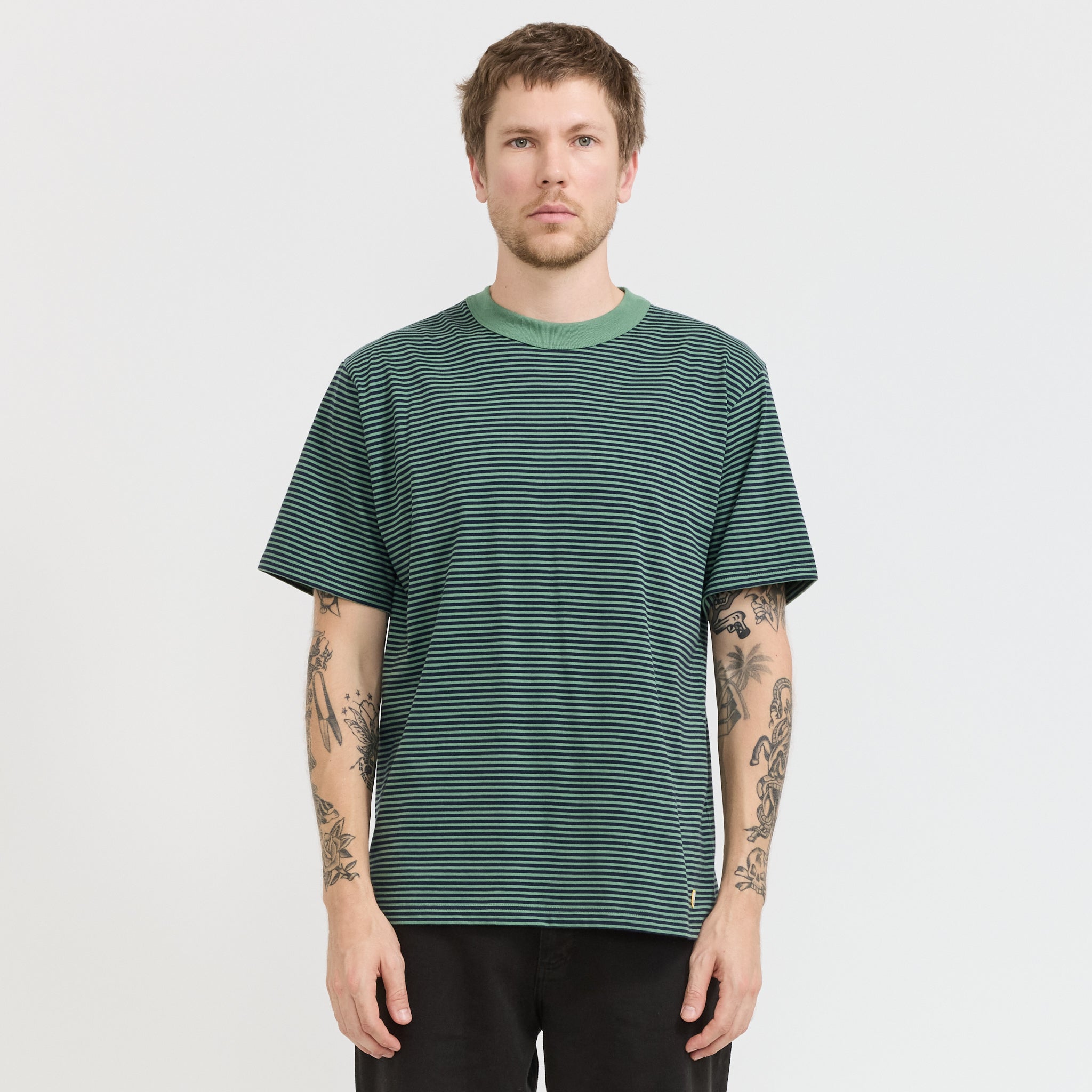 Armor Lux | Striped Heritage T-Shirt Ivy Green/Marine Deep Navy | Maplestore