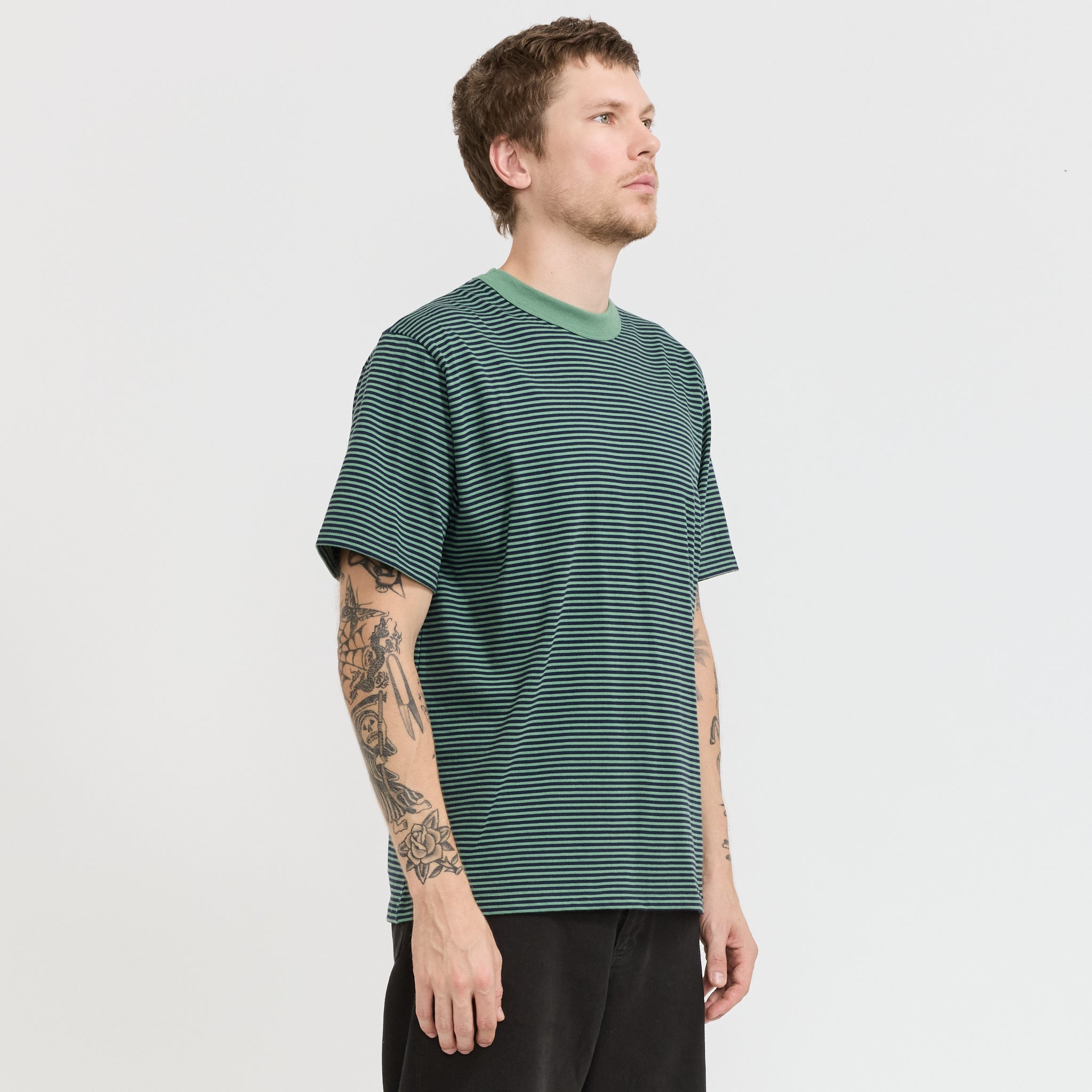 Armor Lux | Striped Heritage T-Shirt Ivy Green/Marine Deep Navy | Maplestore