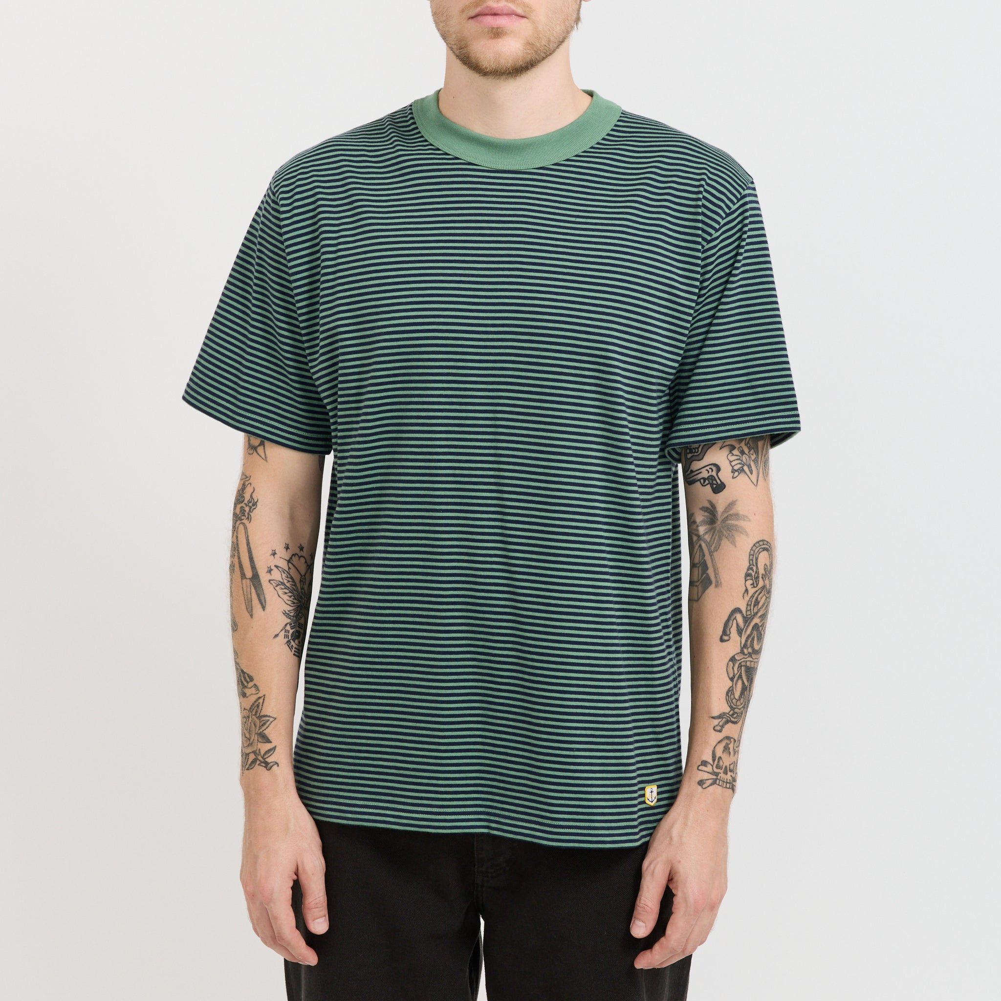Armor Lux | Striped Heritage T-Shirt Ivy Green/Marine Deep Navy | Maplestore