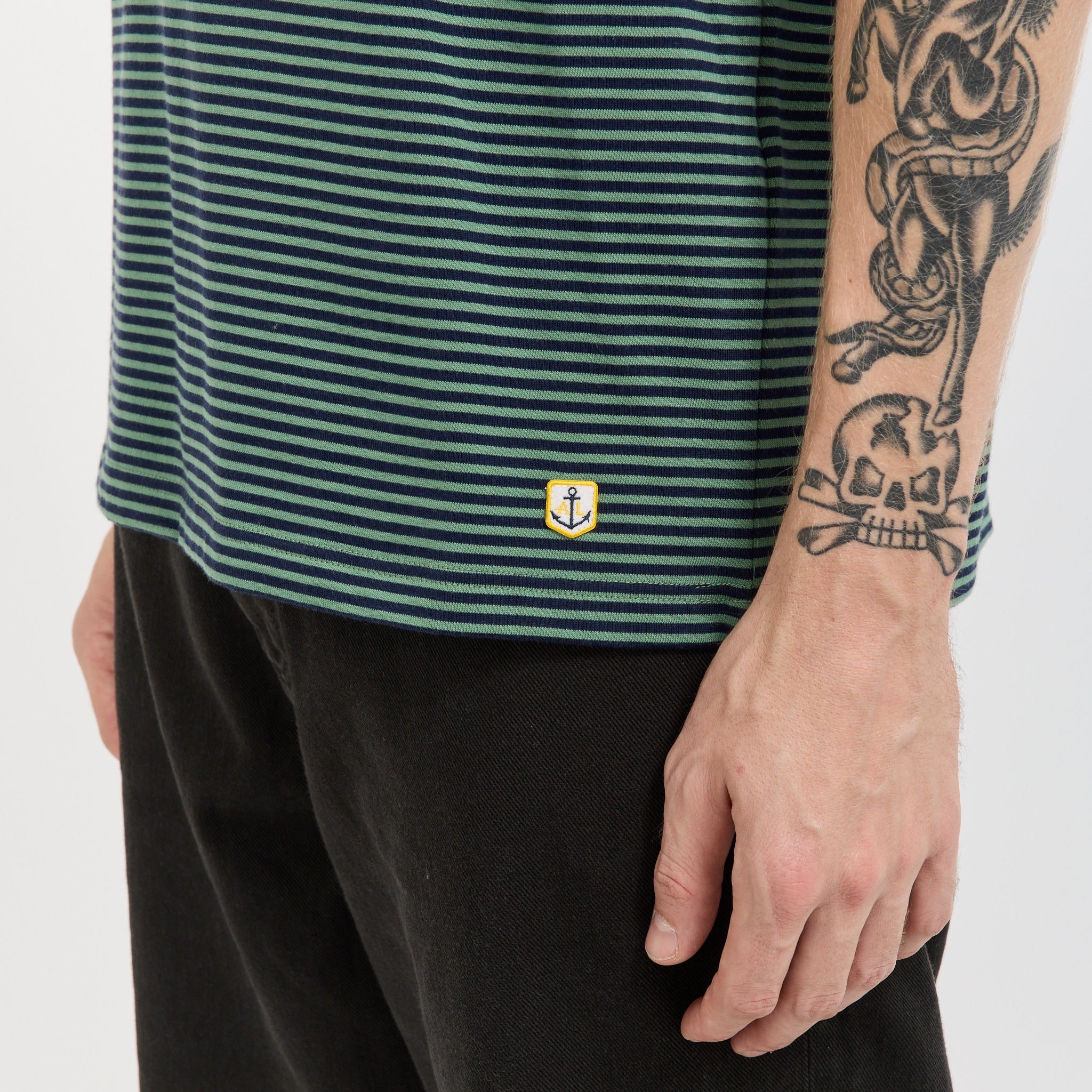 Armor Lux | Striped Heritage T-Shirt Ivy Green/Marine Deep Navy | Maplestore