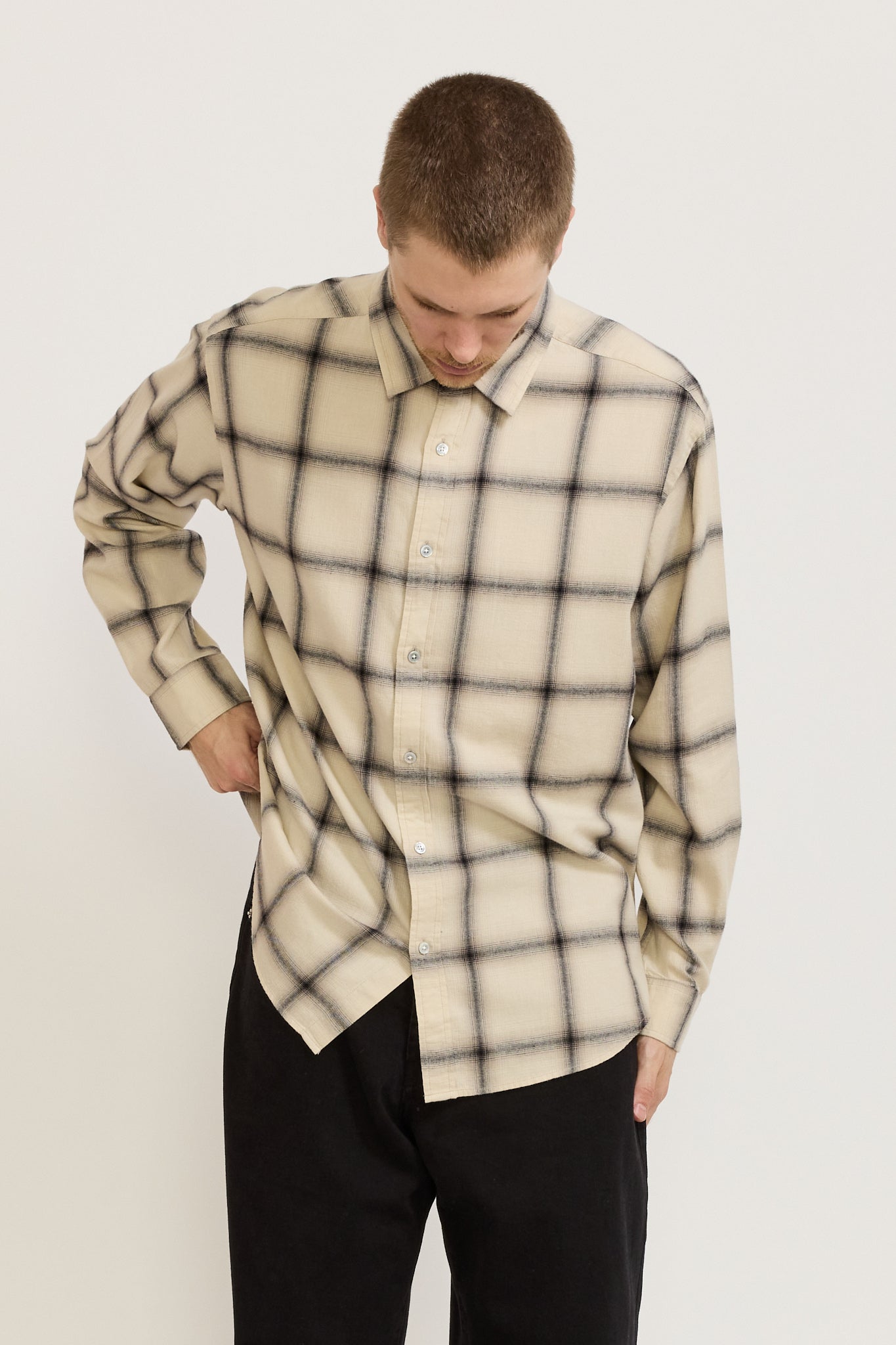 Dylan Japanese Check Long Sleeve Shirt Cream/Grey