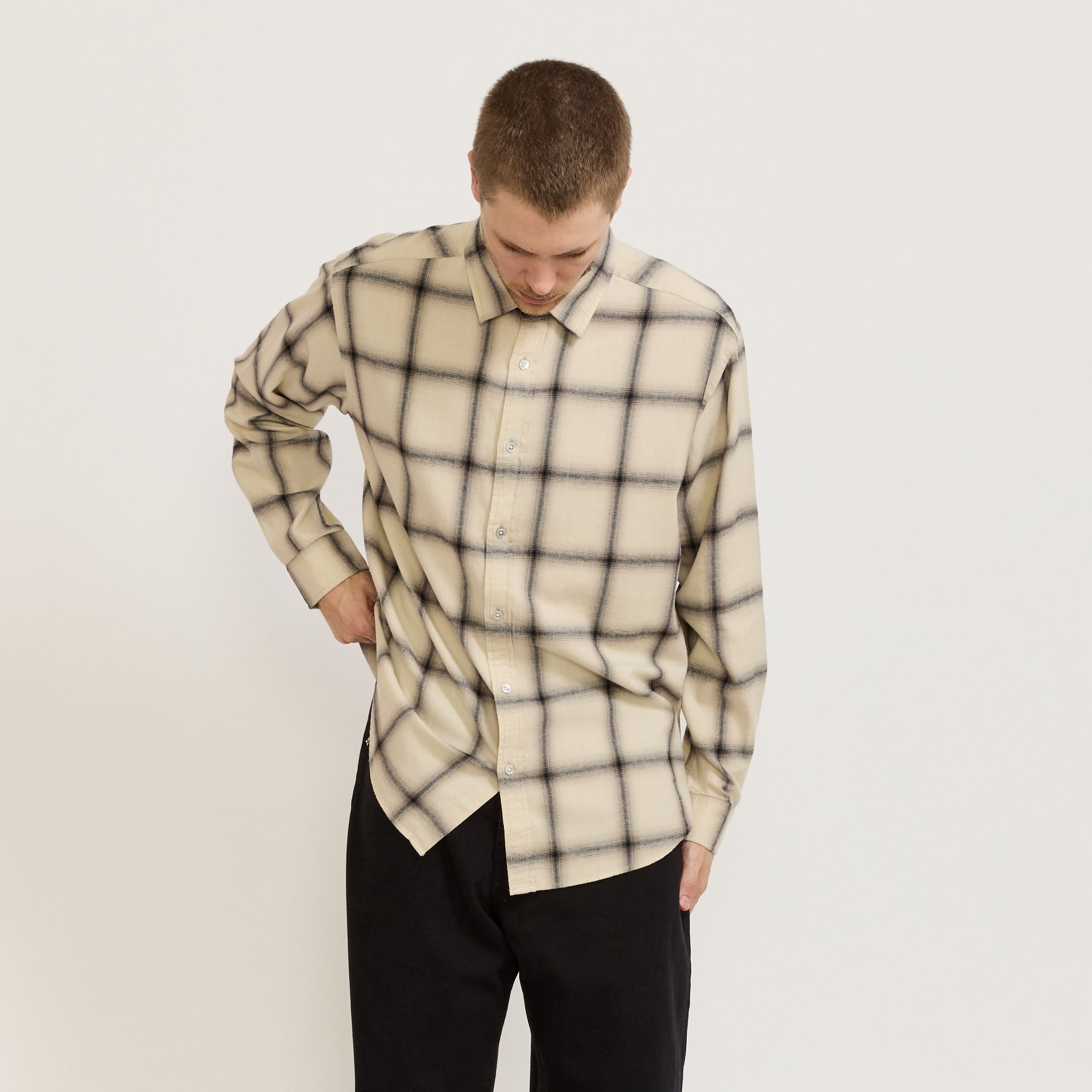 Dylan Japanese Check Long Sleeve Shirt Cream/Grey